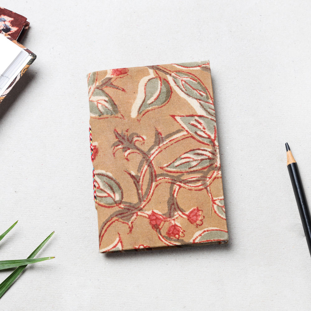 CHUTNEY CRAFT STUDIO Brown - Kalamkari Fabric Cover Handmade Paper Notebook (13 x 9 cm)