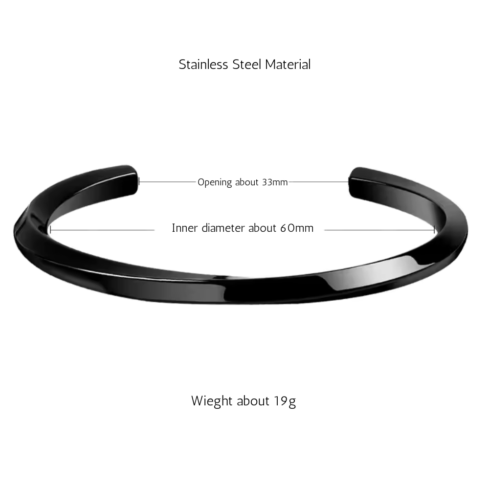 Branta Black Stainless Steel Solid Twisted Cuff Bracelet For Men - view 5