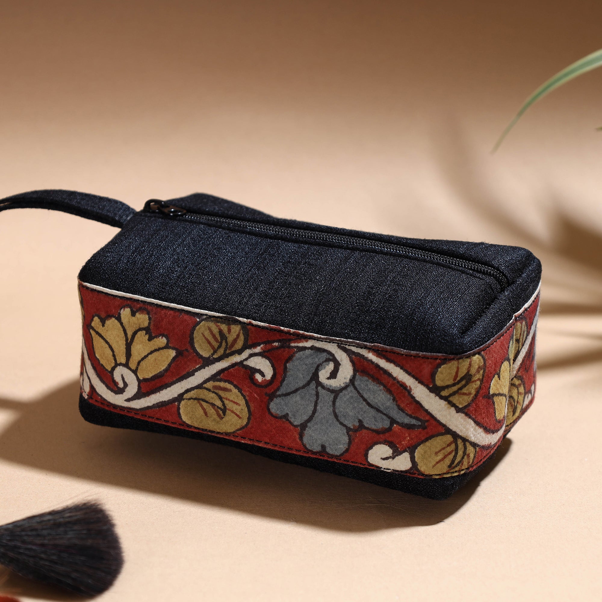 DWARAKA PLUS Black - Handpainted Kalamkari Natural Dyed Ghicha Silk Multipurpose Cosmetic/Toiletry Pouch - view 2