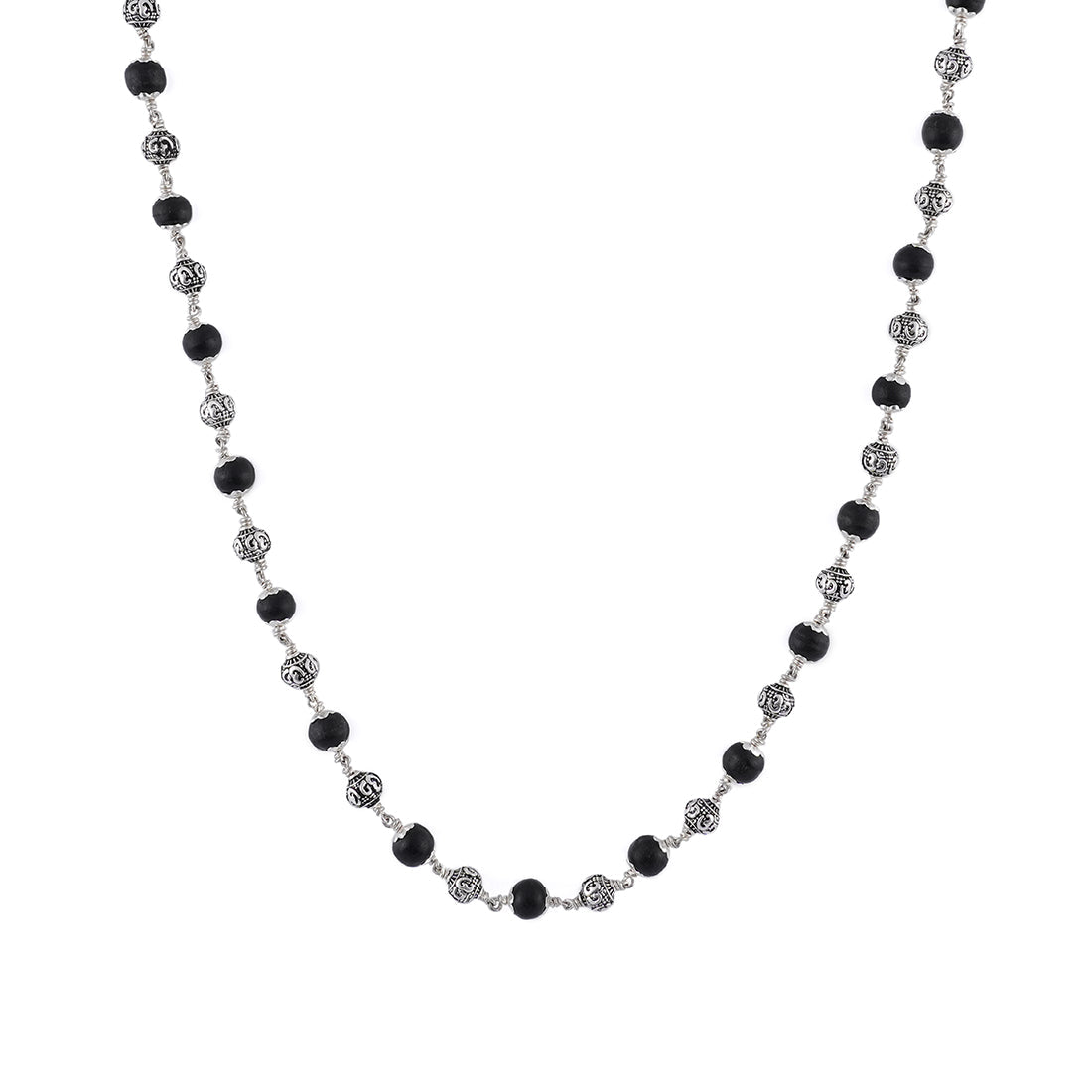 Prinjal Jewellers Karungali With Om Silver Beads Mala - view 4