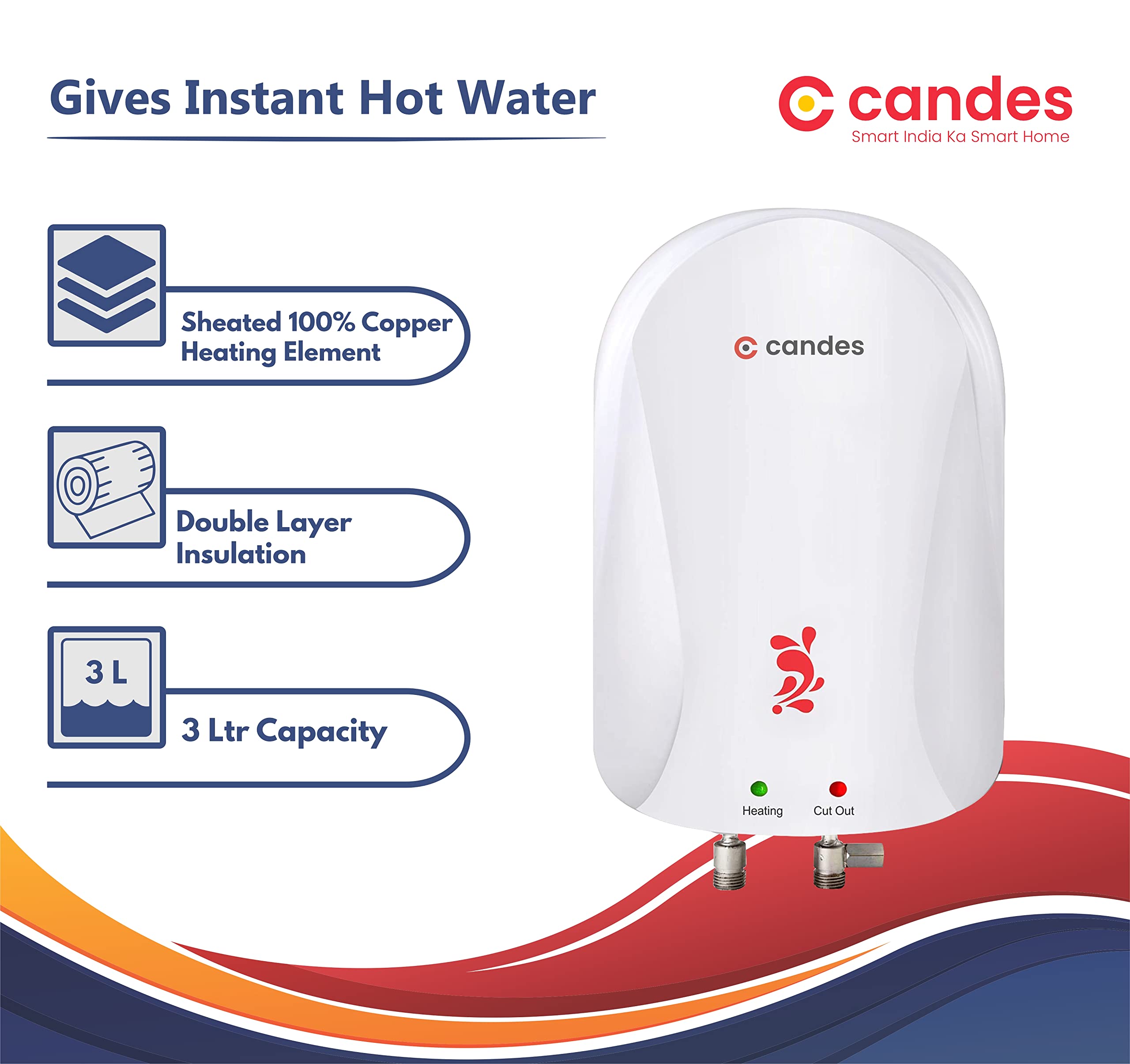 Candes Geyser 3 Litre | 2 Years Warranty | Water Heater For Home, Water Heater, Instant Geyser, Instant Water Heater, Water Geyser, Heater For Water H - view 2