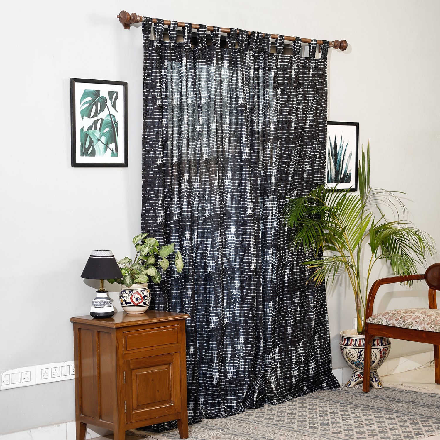 HAVELI CHRONICLES Black - Set of 2 Shibori Tie-Dye Cotton Door Curtain (6.6 x 4 feet)