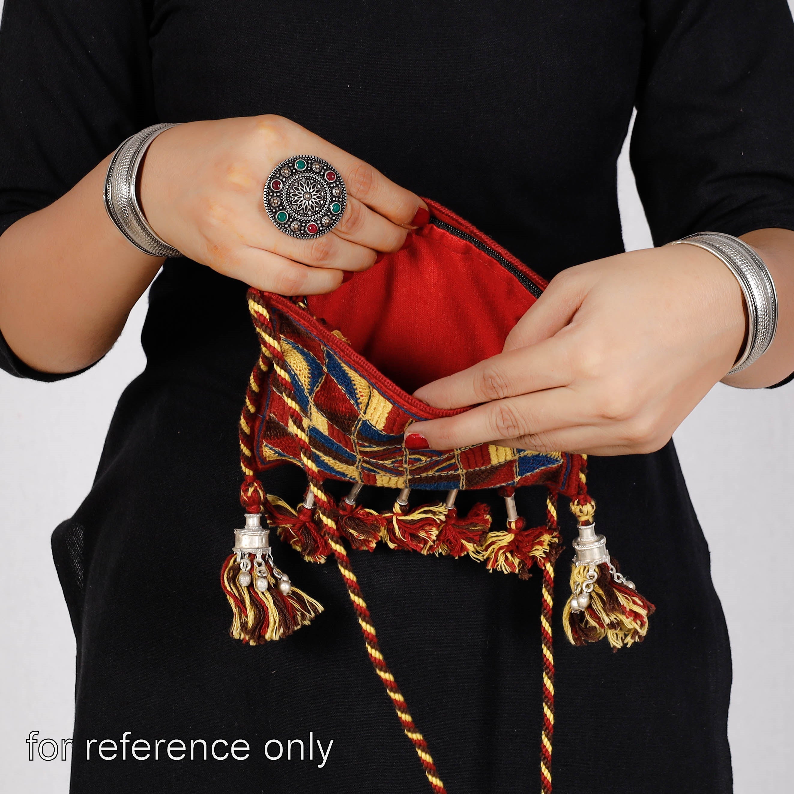 Brown - Lambani Hand Embroidery Cotton Crossbody Sling Dori Bag by Sandur Kushala Kala Kendra - view 4