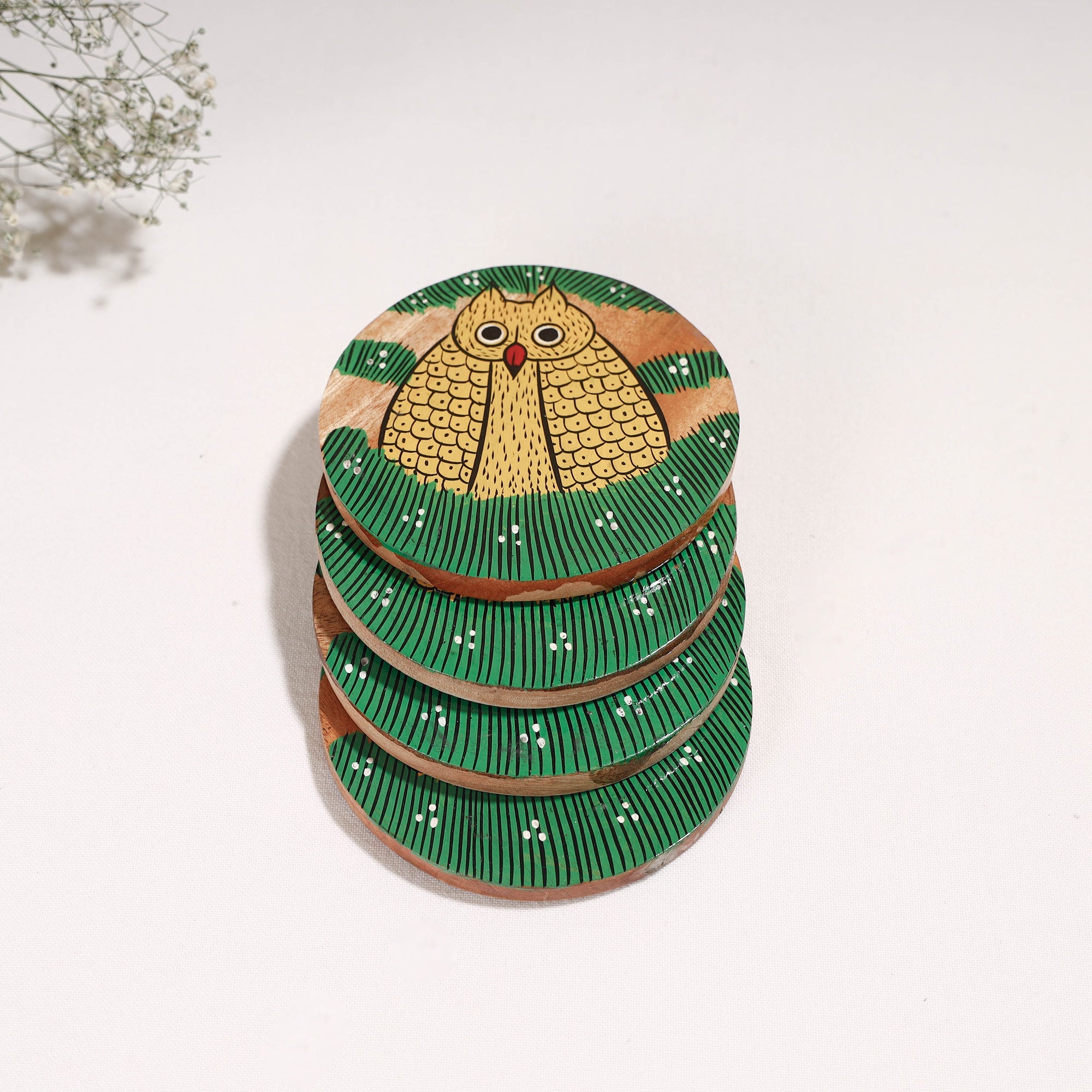 ITOKRI CRAFTS INITIATIVE Bengal Patua Handpainted Akashmoni Wooden Coasters (Set of 4) - view 2