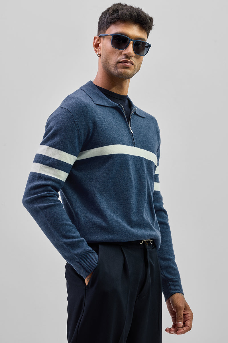 SNITCH Navy Stripes Polo Sweater