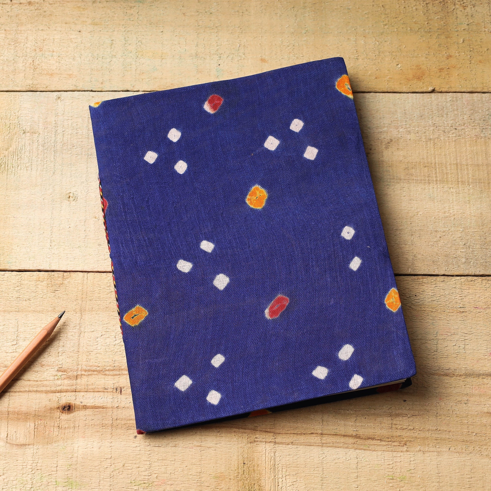 BINDAAS UNLIMITED Black - Blue - Bandhani Fabric Cover Handmade Paper Notebook (9 x 7 in)