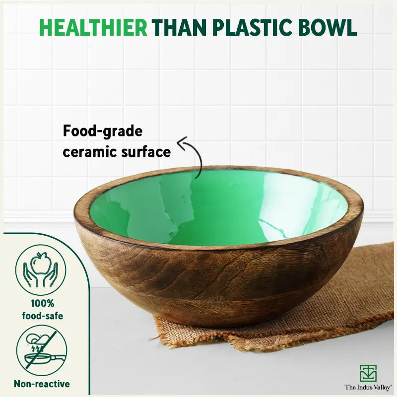 The Indus Valley Ceramic Glazed Mango Wood Bowl - view 2