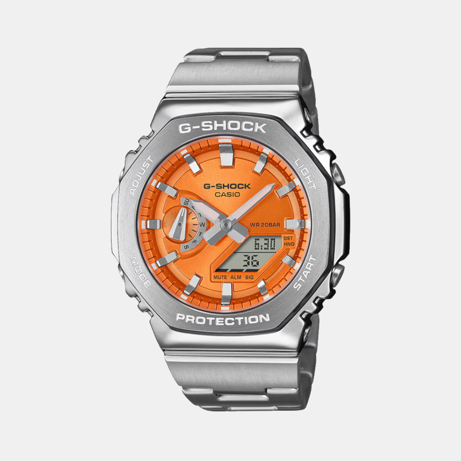 Casio G-Shock Men Quartz Orange Dial Analog-Digital Stainless Steel Watch G1610
