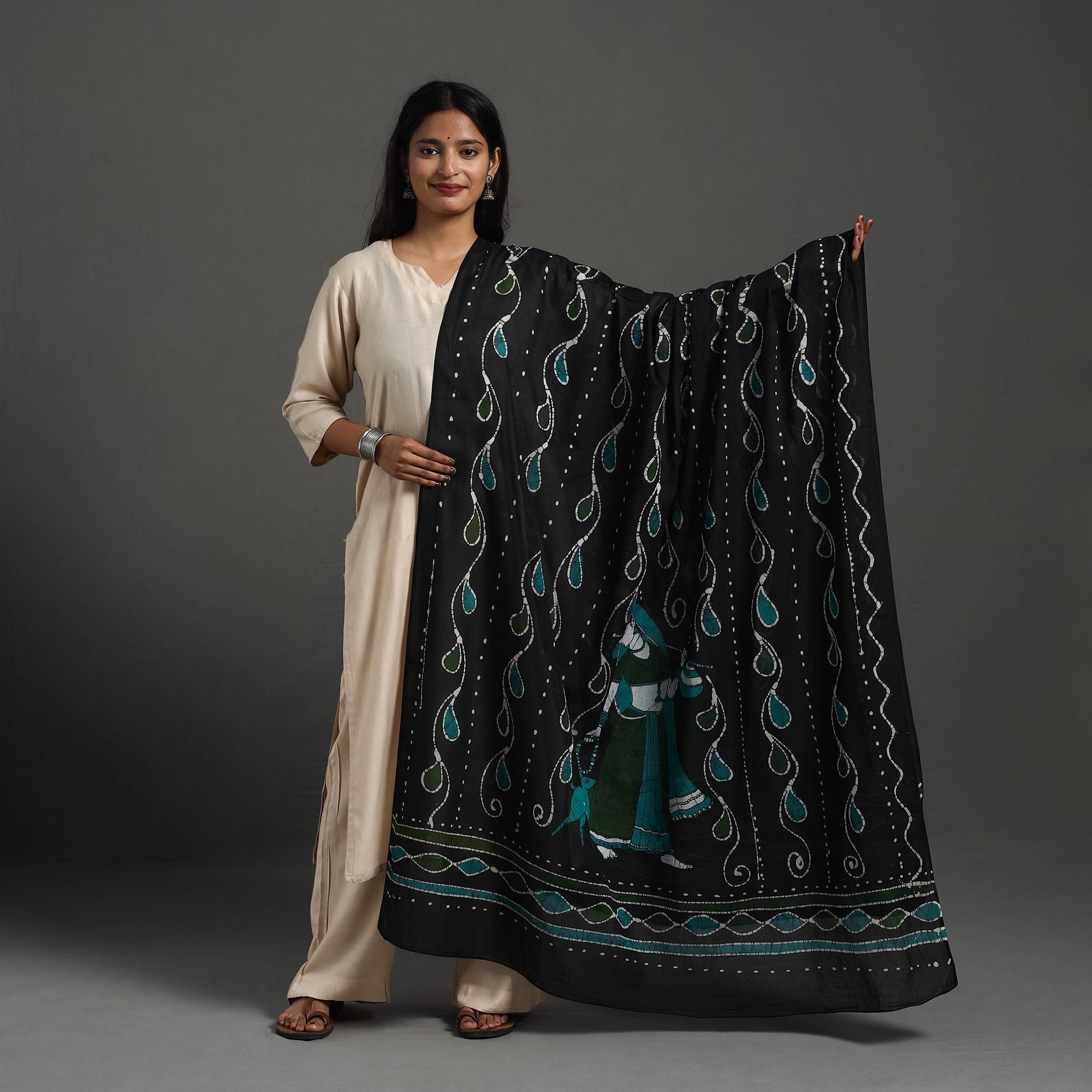 KACHCHH JI CHHAAP Black - Cotton Hand Batik Print Dupatta 30 - view 2