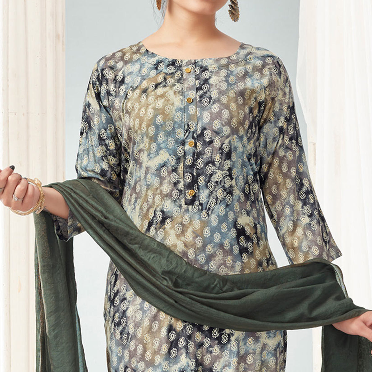 BlackTree grey-paisley-foil-printed-rayon-suit - view 5