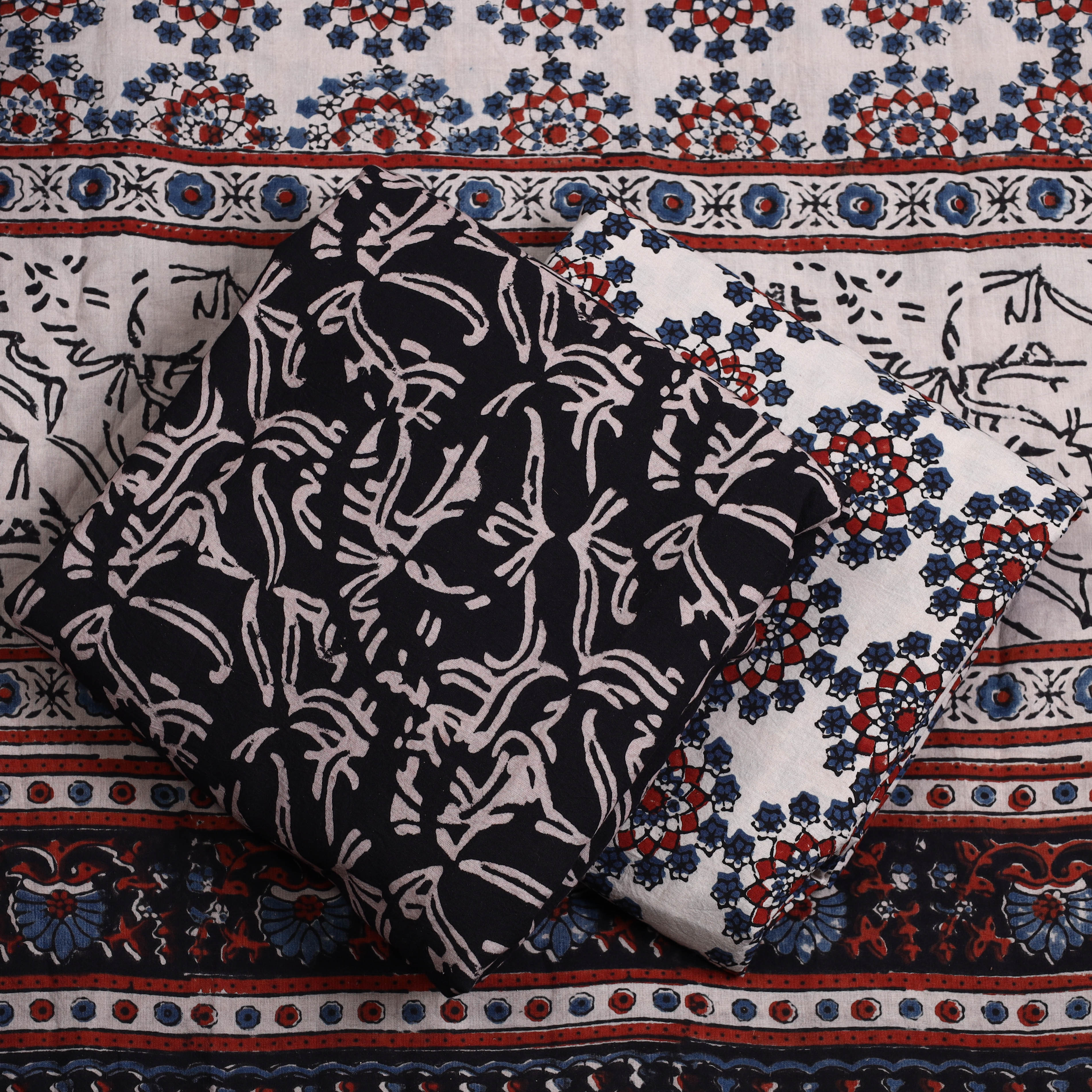 AJRAKH BY JABBAR KHATRI Black - 3pc Ajrakh Block Printed Natural Dyed Cotton Suit Material Set 03 - view 2