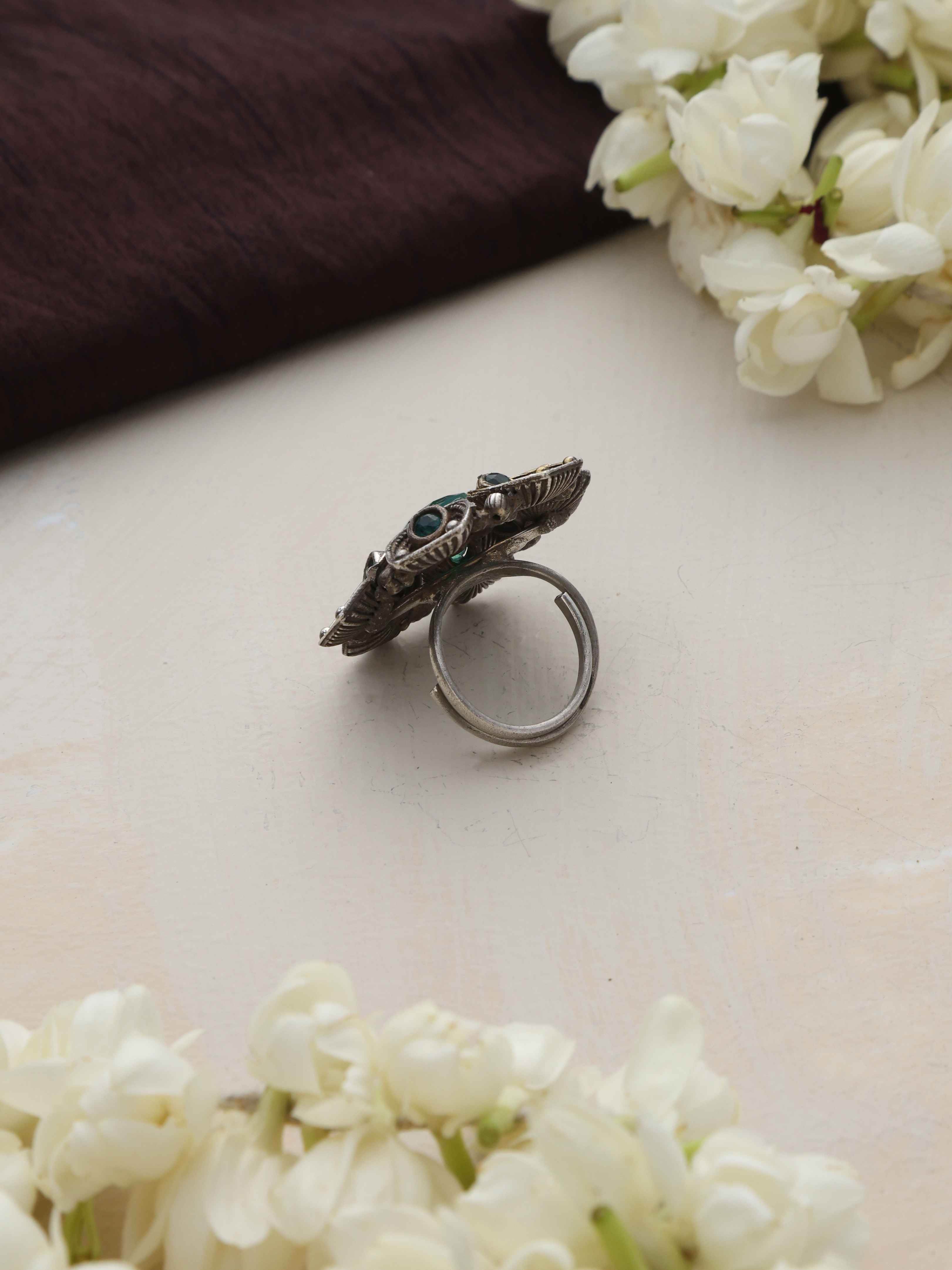 trueBrowns Silver Gold Tone Petal Ring - view 5