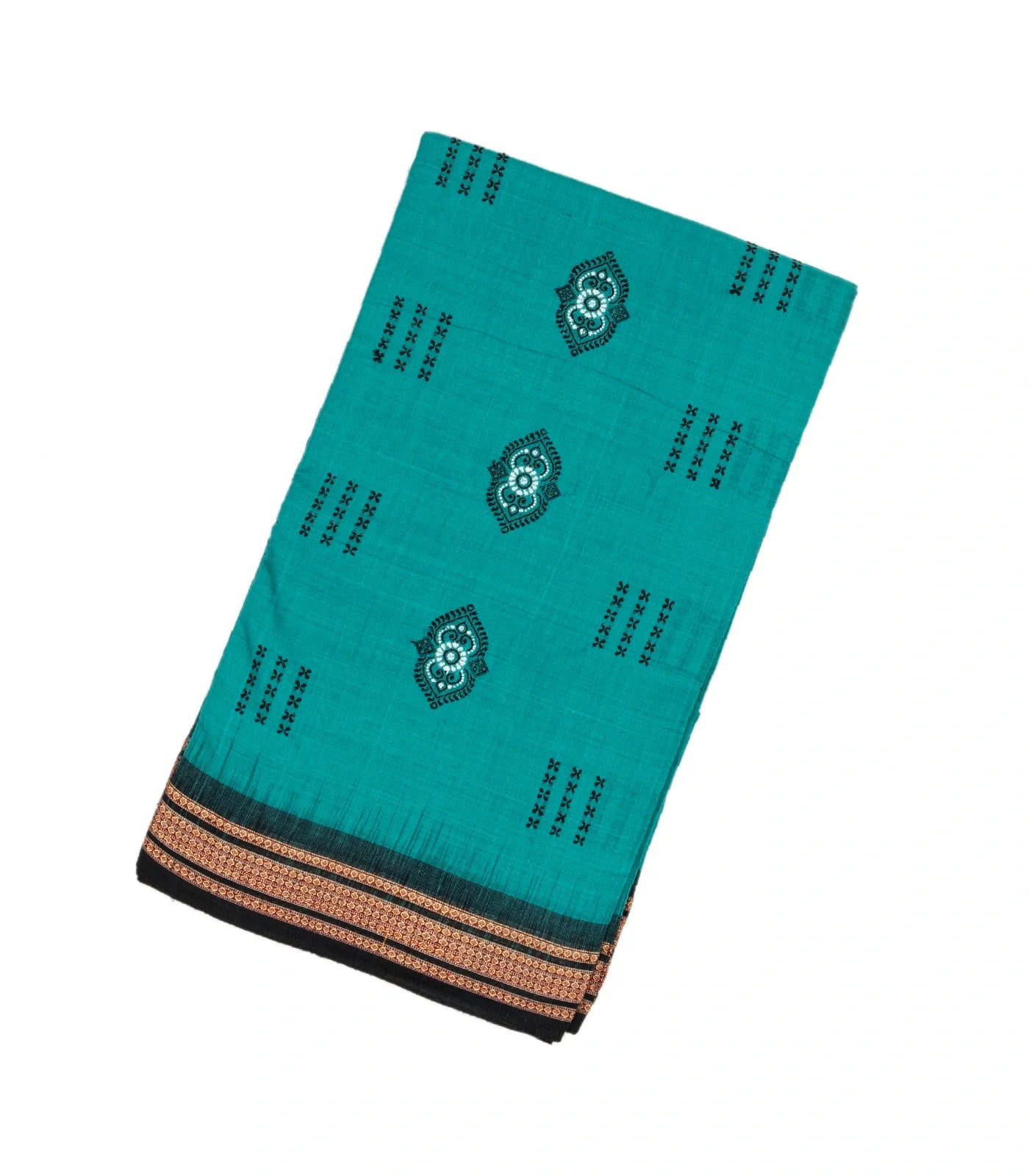 RmKV Cyan Handloom Orissa Cotton Saree With Floral Motifs