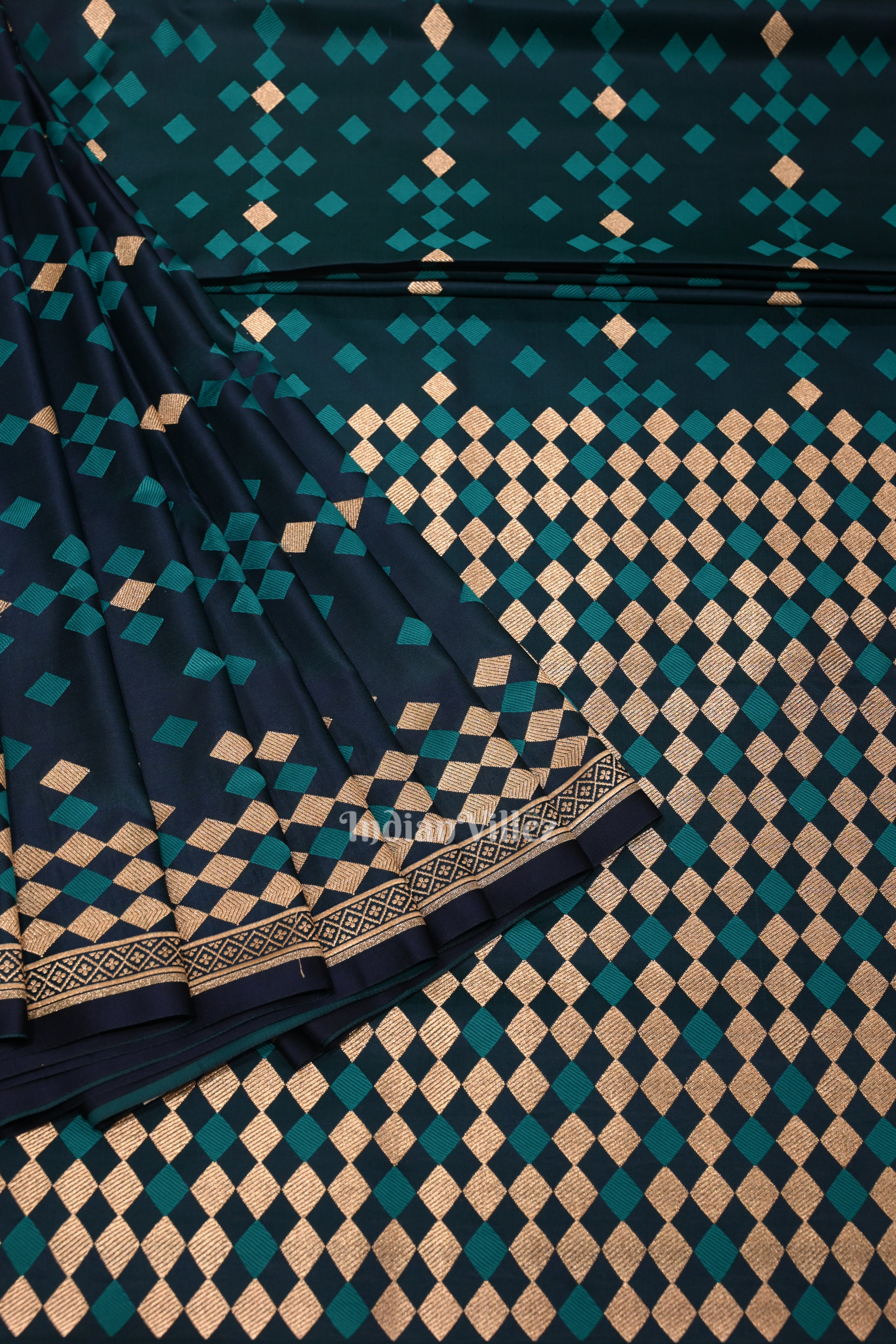 IndianVillèz Navy Blue Soft Pure Mashru Satin Silk Banarasi Saree