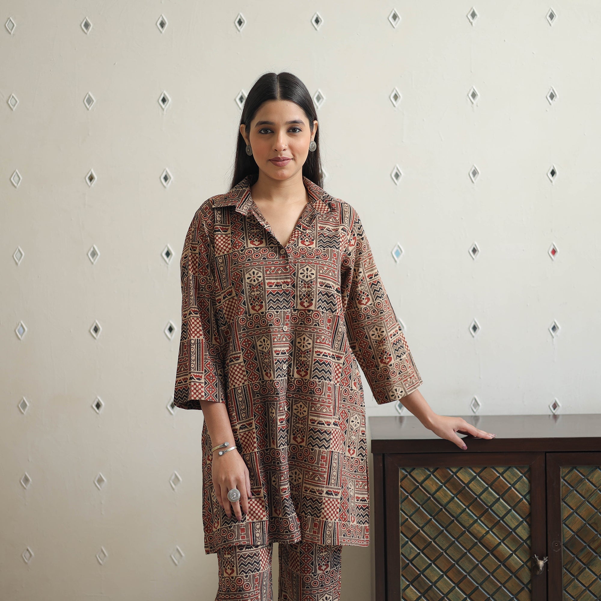 ITOKRI CASUALS Brown - Block Printed Cotton Ajrakh Co-ord Set 07