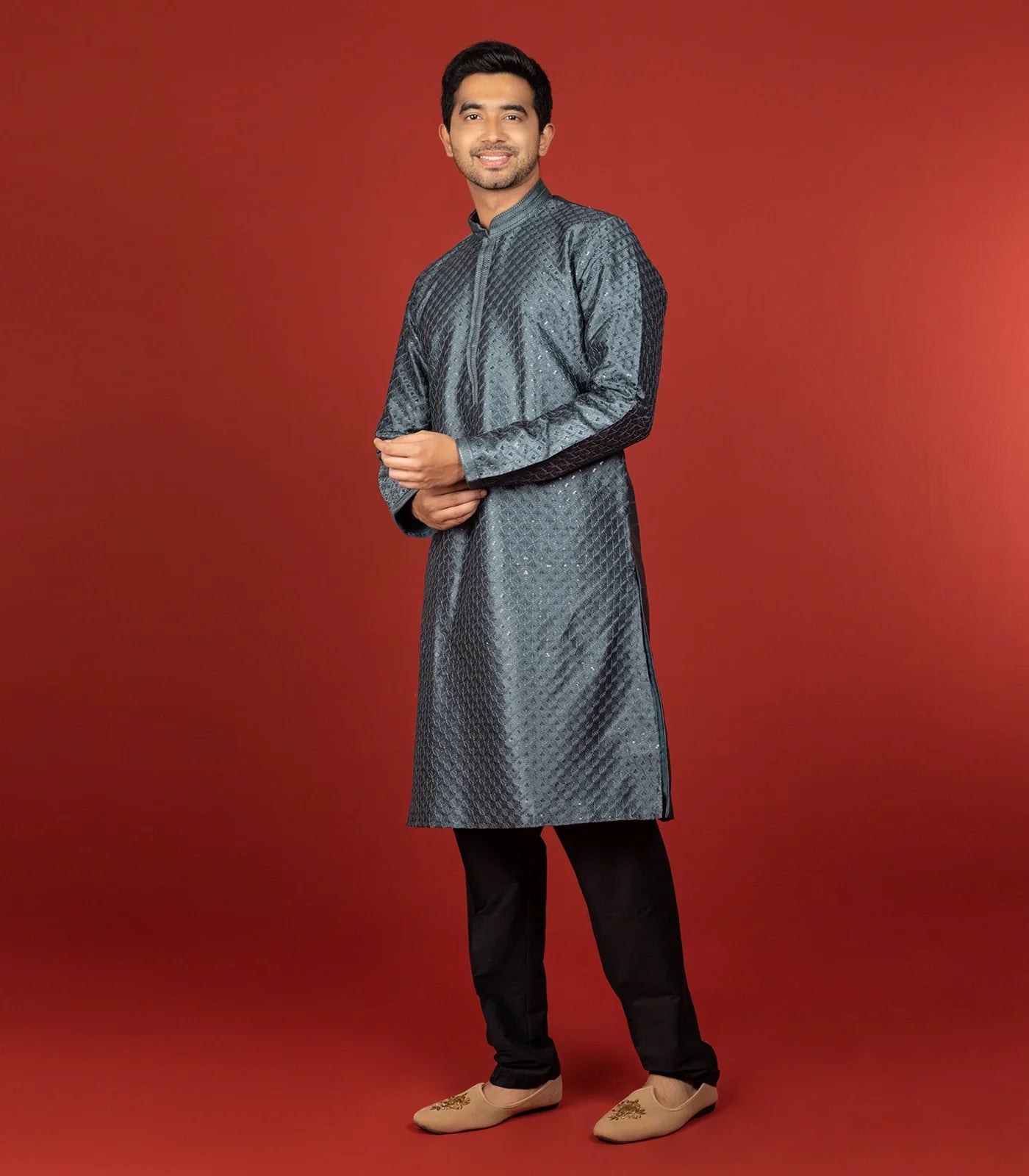 RmKV Grey Kurta With Sequin Embellishments Black Chudidar-Grey - view 2