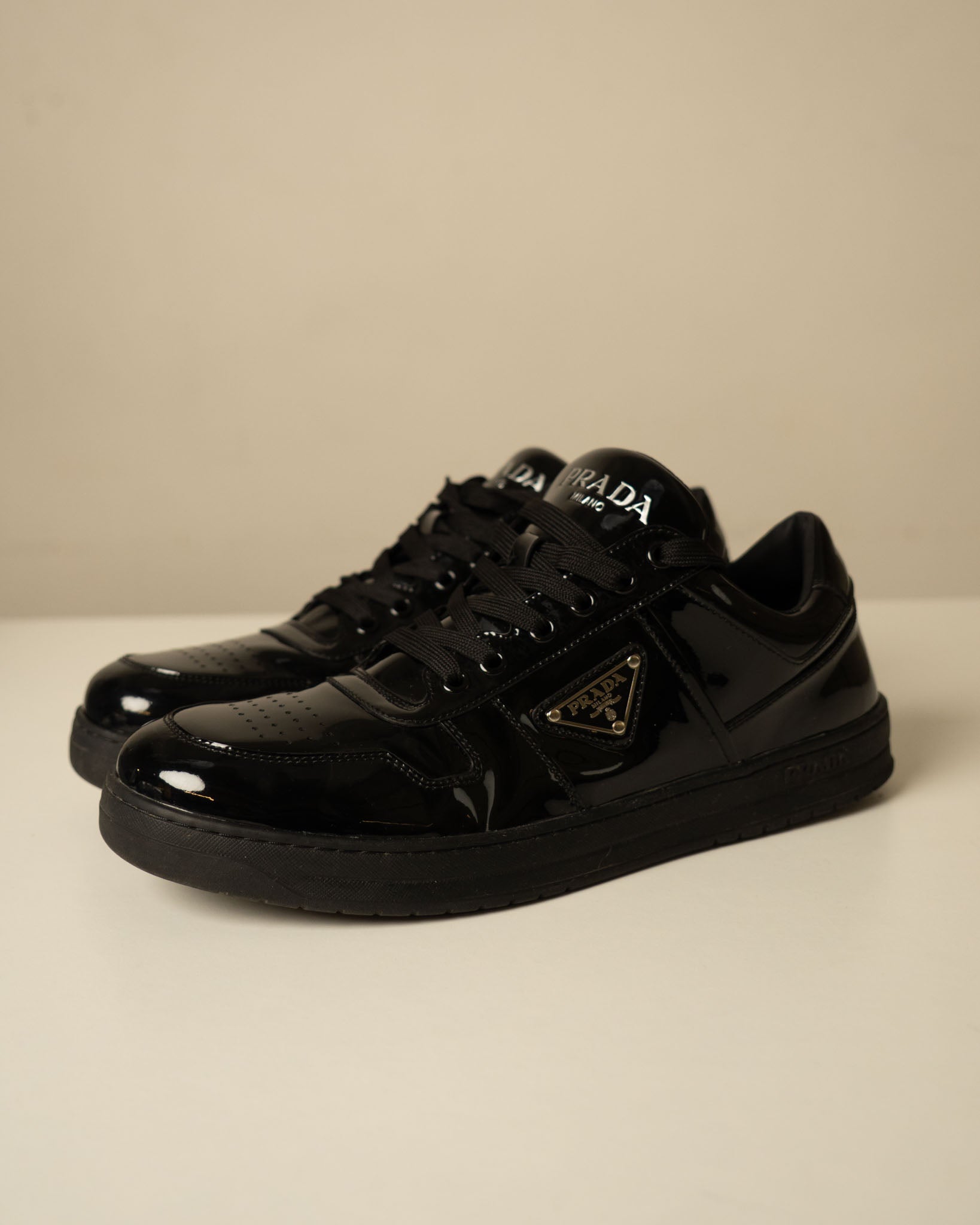 Prada Downtown Leather 'Black Patent' Sneakers