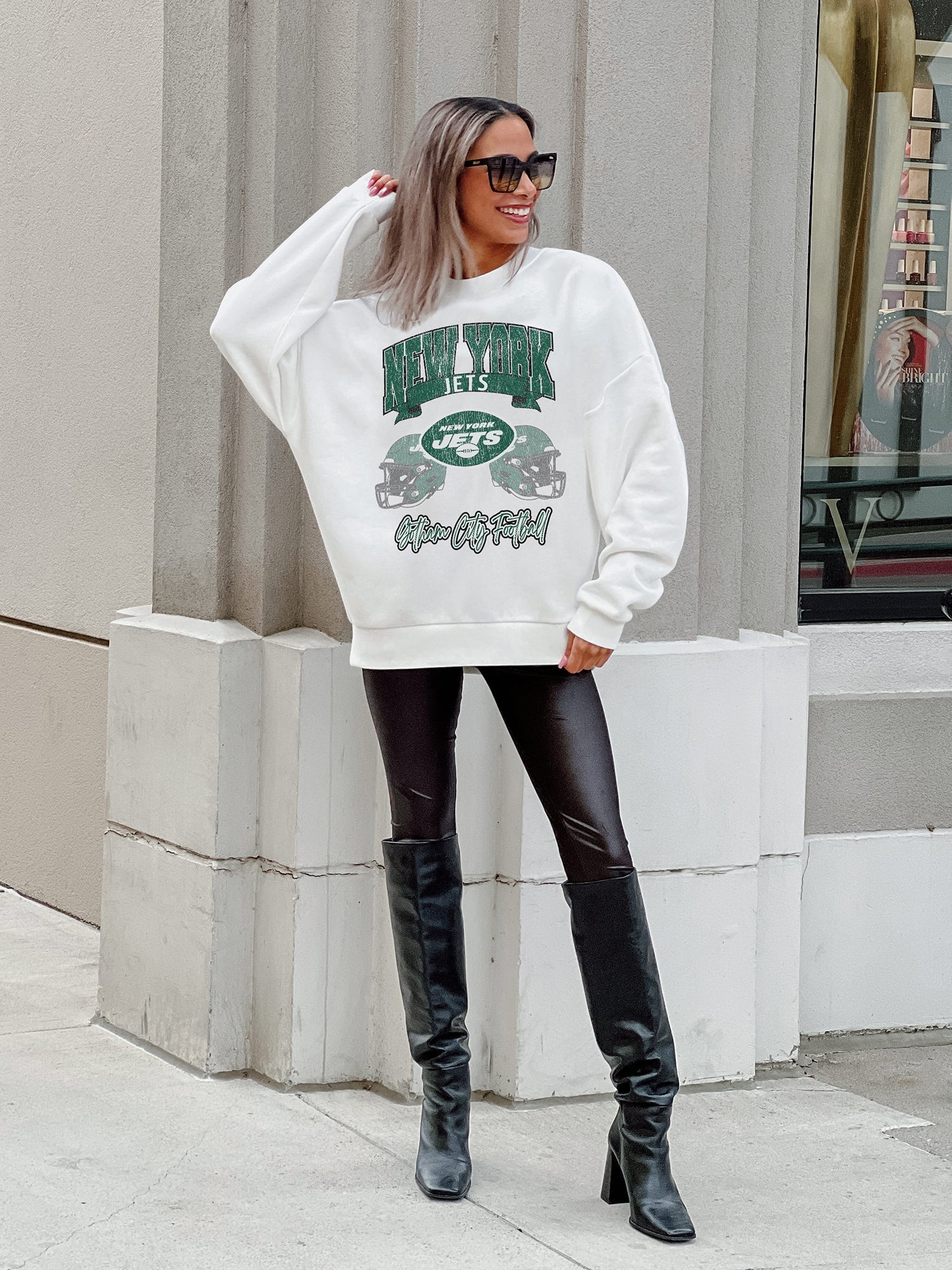GC X NFL New York Jets Passing Time Premium Fleece Drop Shoulder Crewneck Pullover - view 4