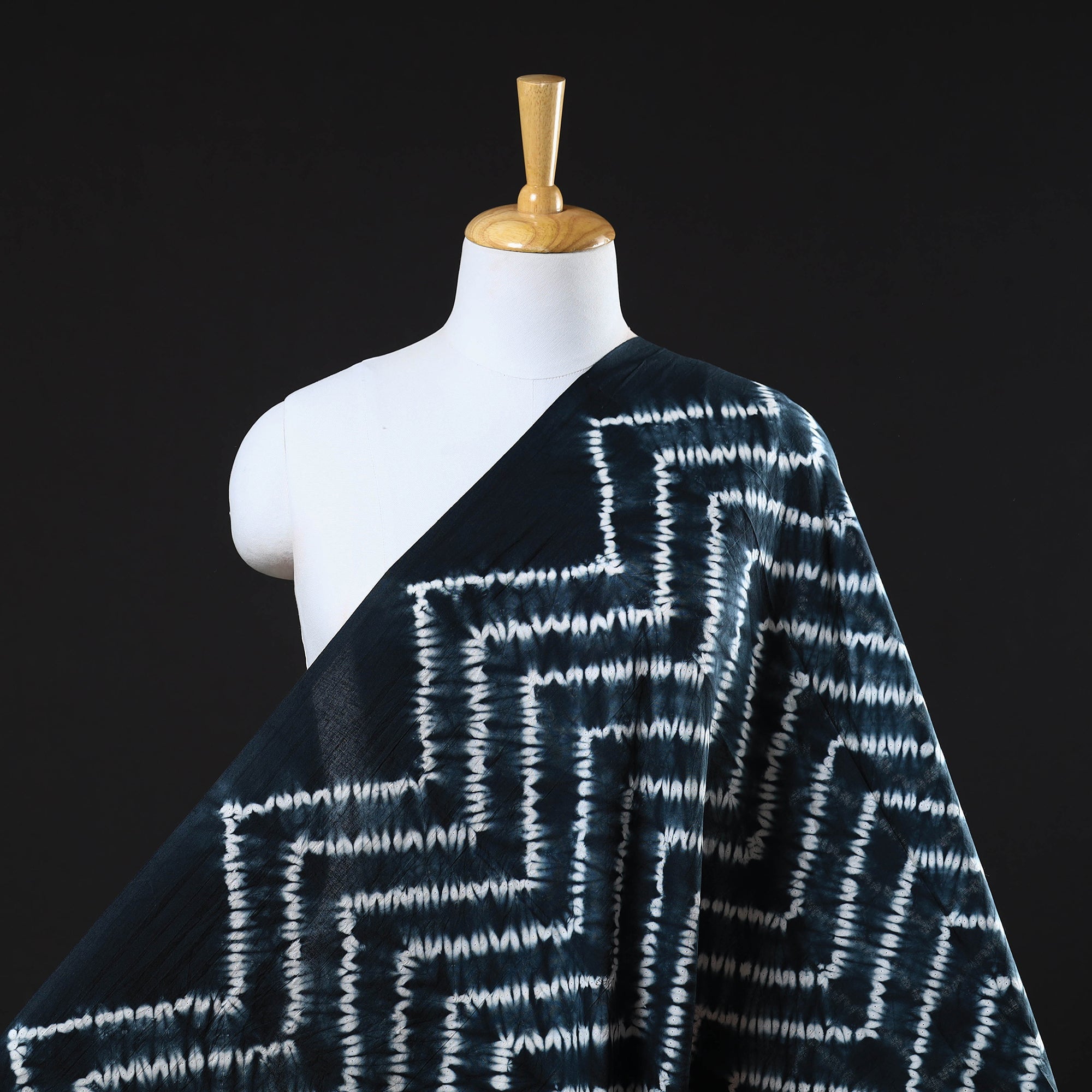 ARTISAN HAND BLOCK PRINTS Black - Tie & Dye Pure Cotton Shibori Fabric 17