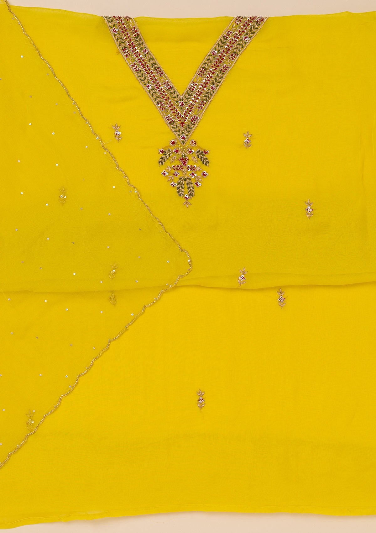 Koskii Yellow Threadwork Tissue Unstitched Salwar Suit - view 3