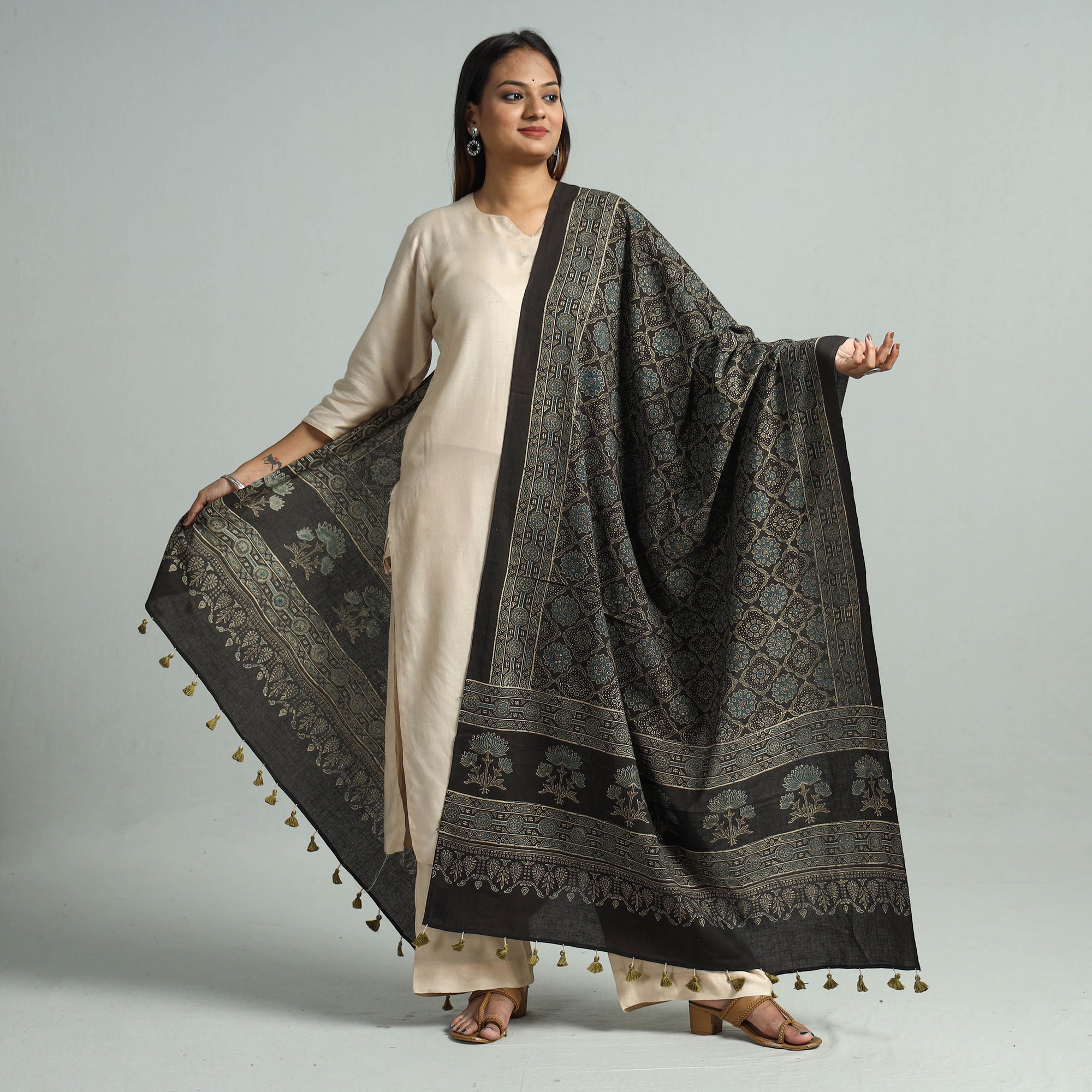 KACHCHH JI CHHAAP Black - Hand Block Printed Cotton Ajrakh Dupatta 94