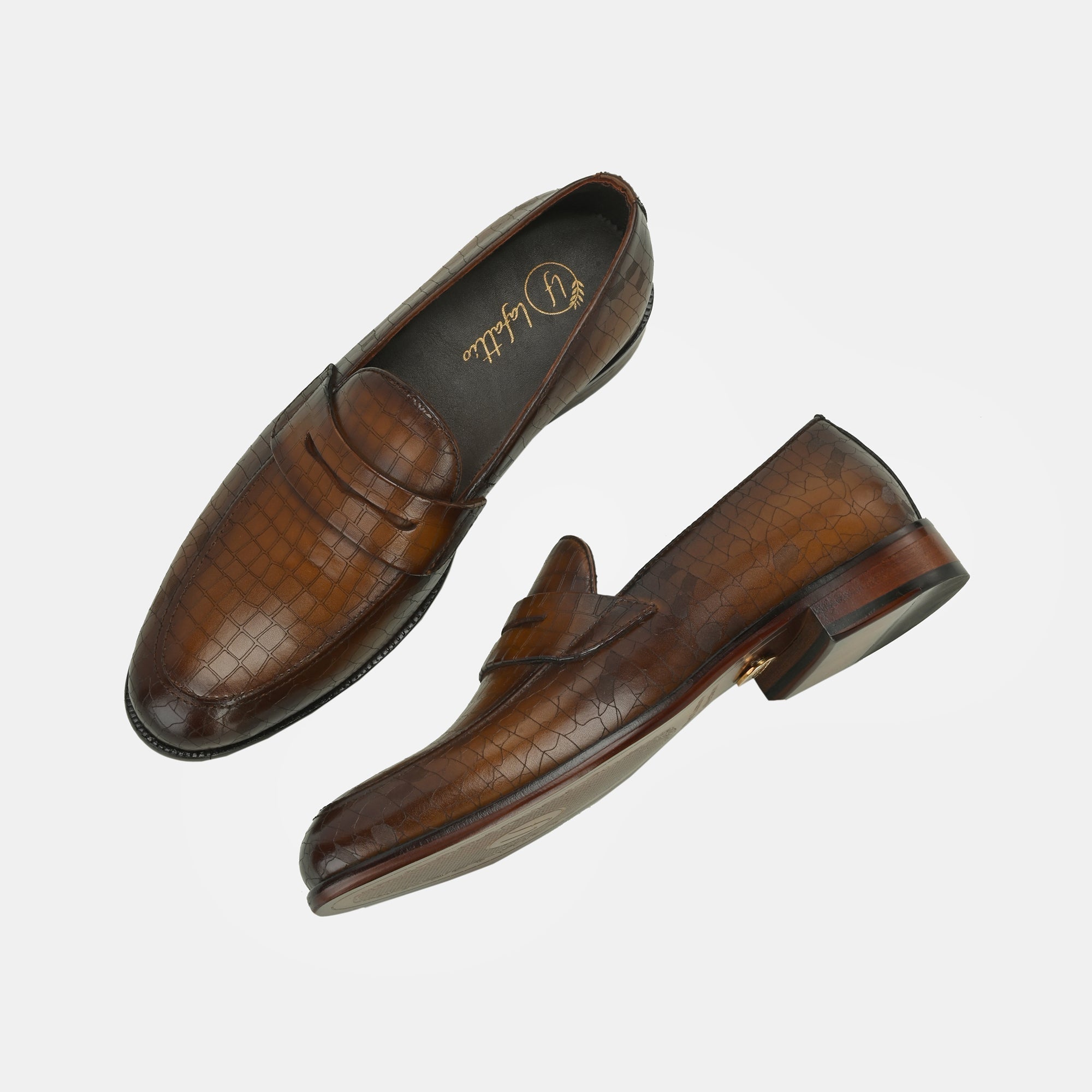 Tan Laser Engraved Penny Loafers By Lafattio - view 2