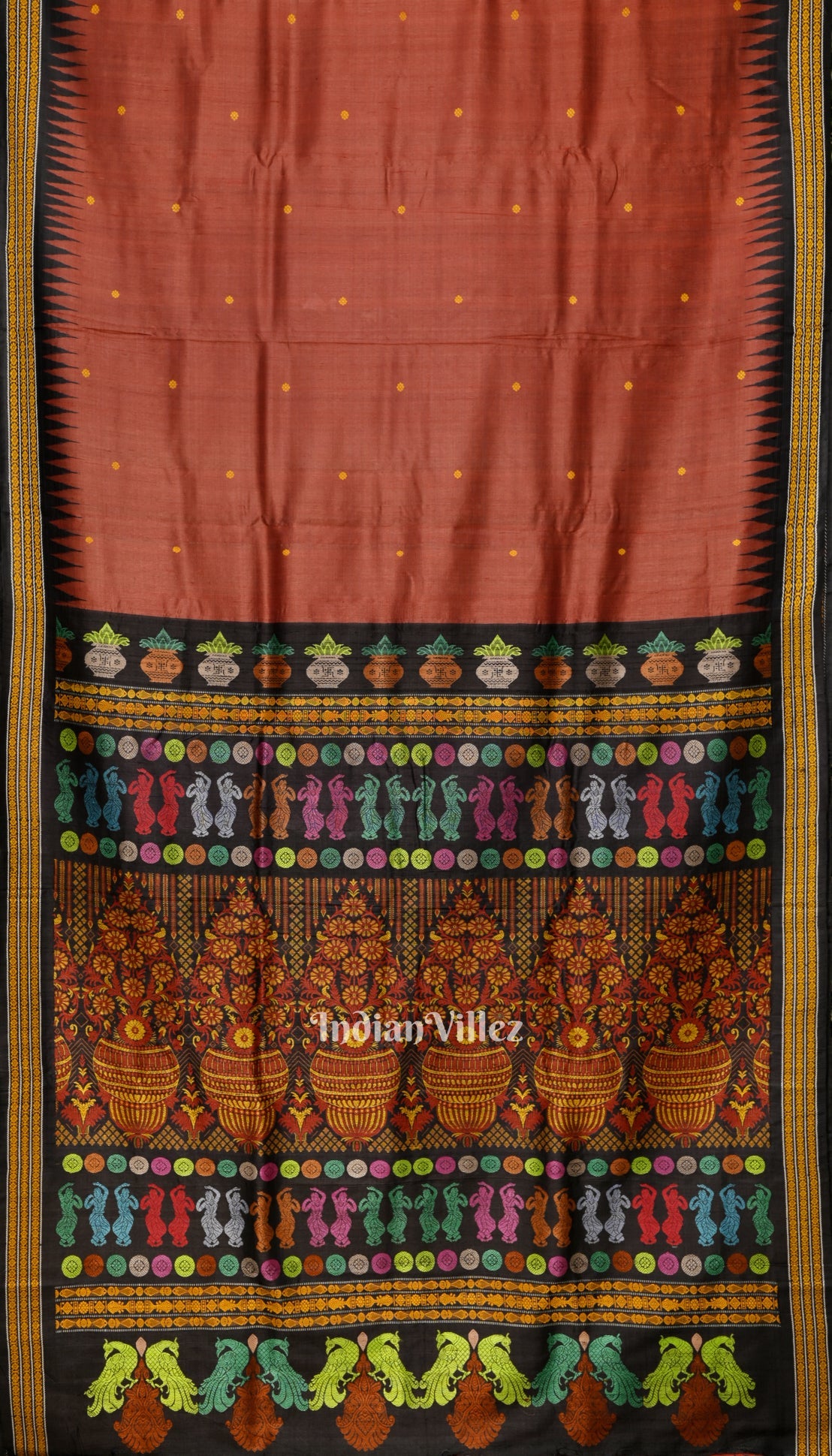 IndianVillèz Fire Red Gopalpur Tussar Silk Saree