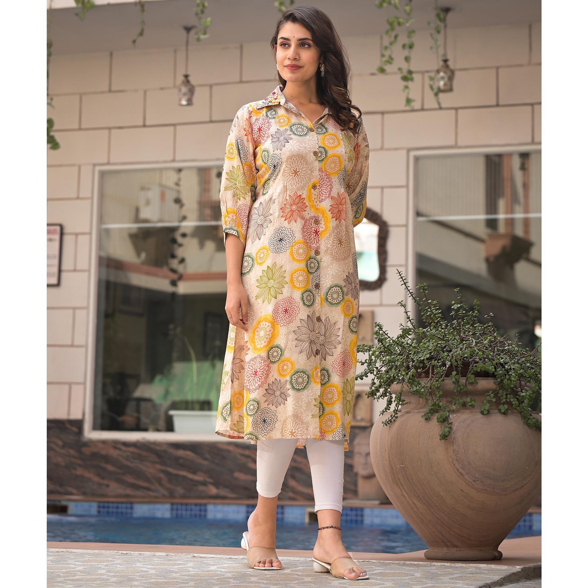 Peachmode Multicolor Floral Printed Muslin A-line Kurti Dress - view 6
