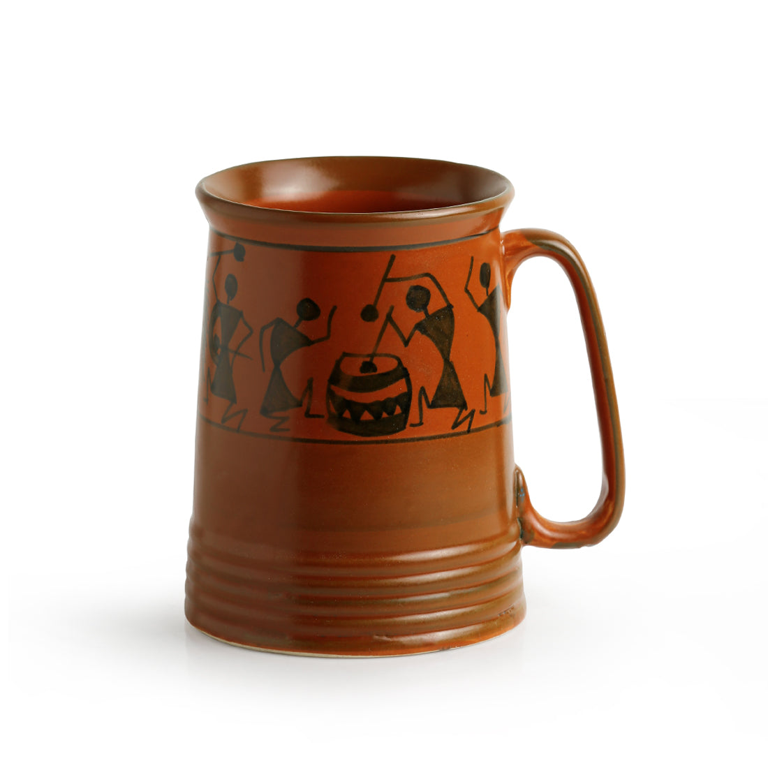 EXCLUSIVELANE 'Two To Tango' Warli Handpainted Beer & Milk Mugs In Ceramic (Set Of 2) - view 5