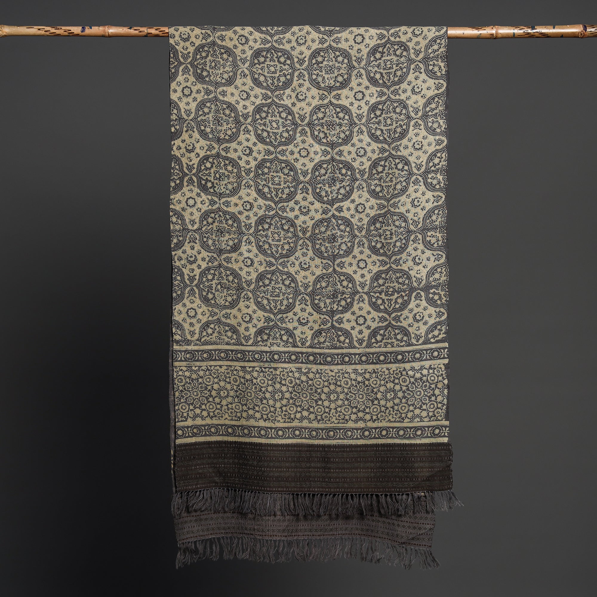 VANKAR BHIMJI KANJI Beige - Kutch Handwoven Block Print Wool Ajrakh Stole - view 2