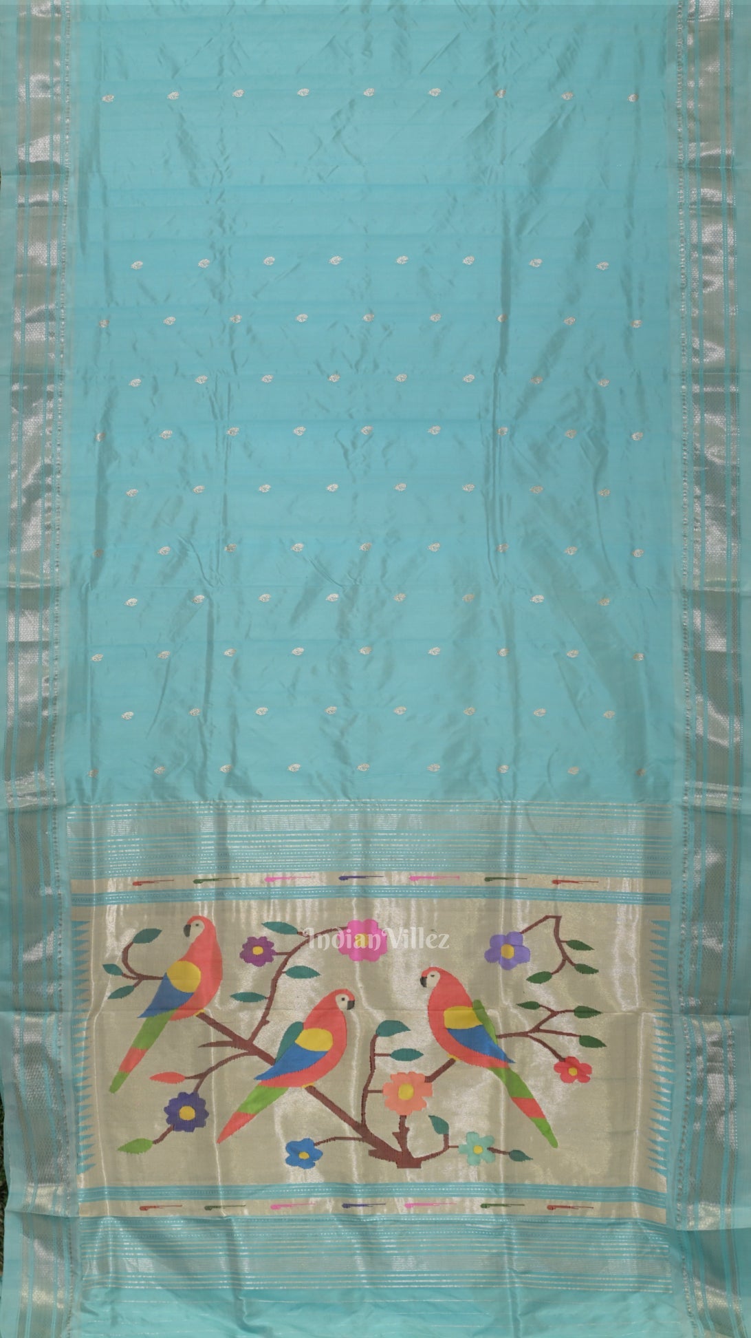 IndianVillèz Exclusive Sky Blue Butti Paithani Silk Saree