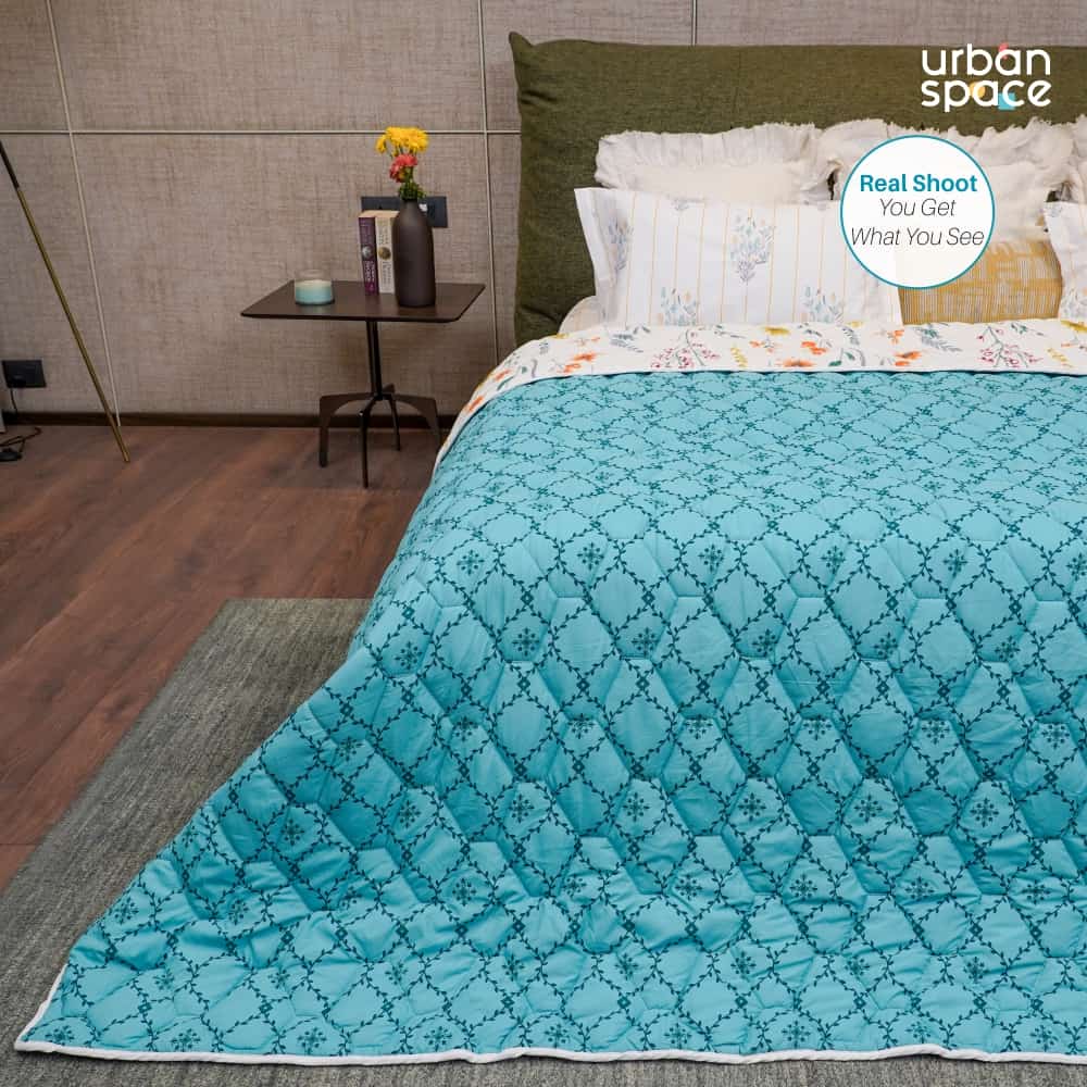 Urban Space -Home Furnishing Store Fluffy & Heavy 200 GSM Microfiber Reversible Quilted Winter Comforters (France Blue-Single, Double)