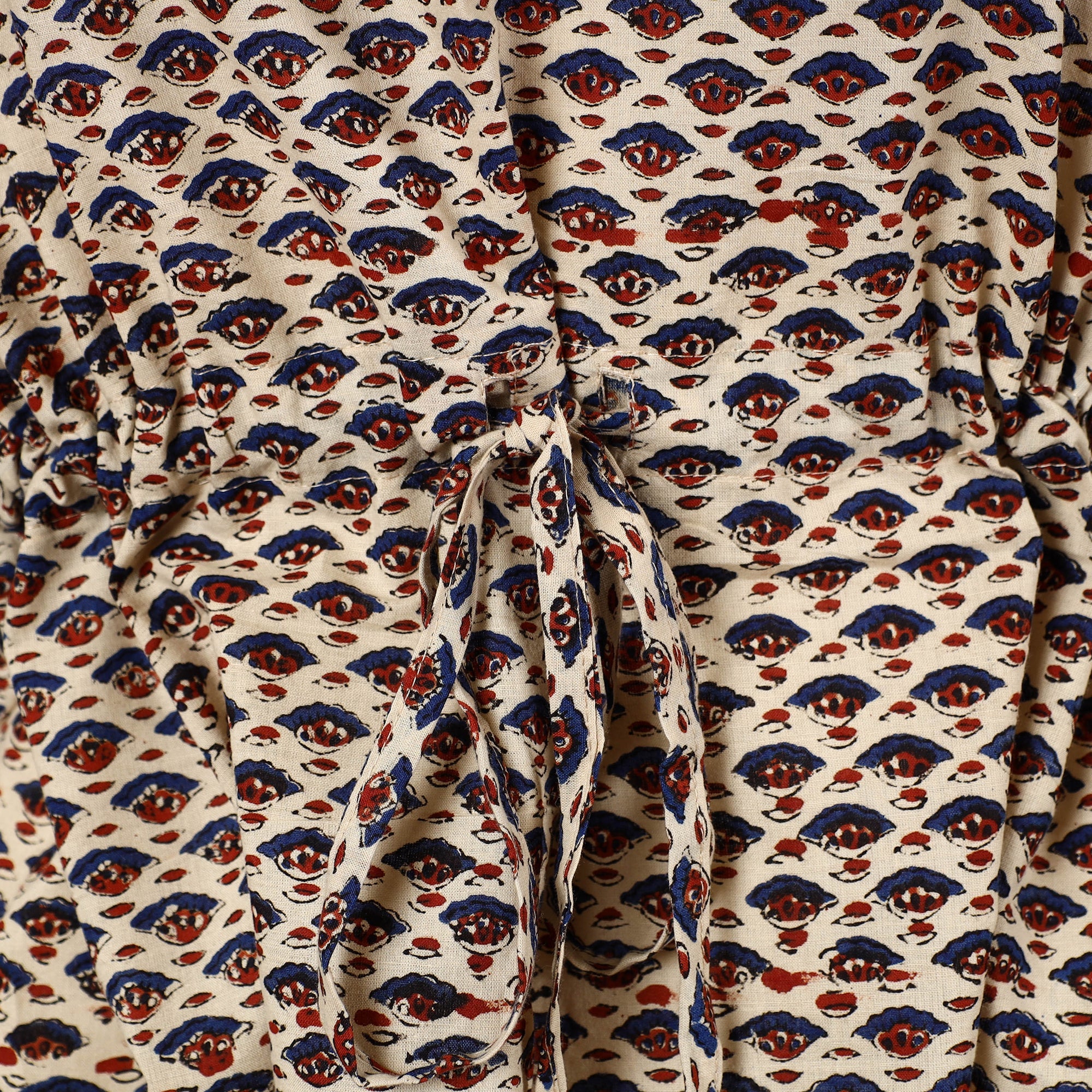CHUTNEY CRAFT STUDIO Beige - Hand Block Printed Cotton Kaftan with Tie-Up Waist (Short) - view 4