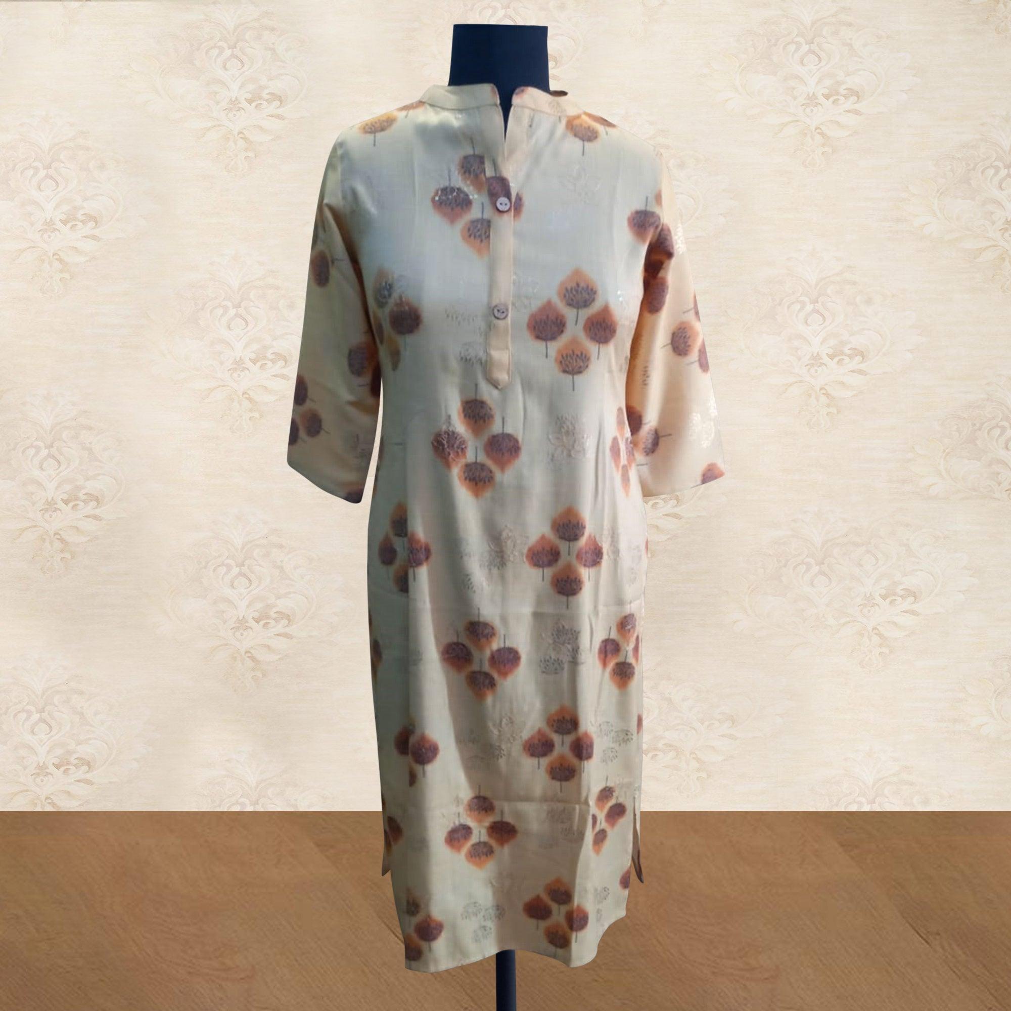 Peachmode Classy Pastel Yellow Colored Casual Wear Printed Cotton Kurti