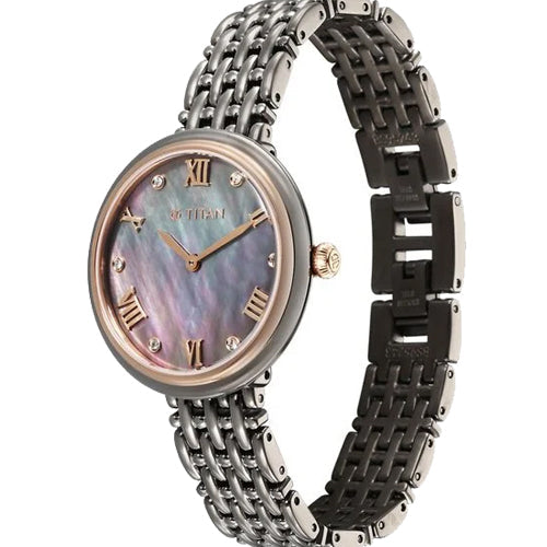 Titan Aura Quartz Analog Titanium Mother of Pearl Dial Titanium Stainless Steel Strap Watch for Women 34mm NT95243KM01 - view 2