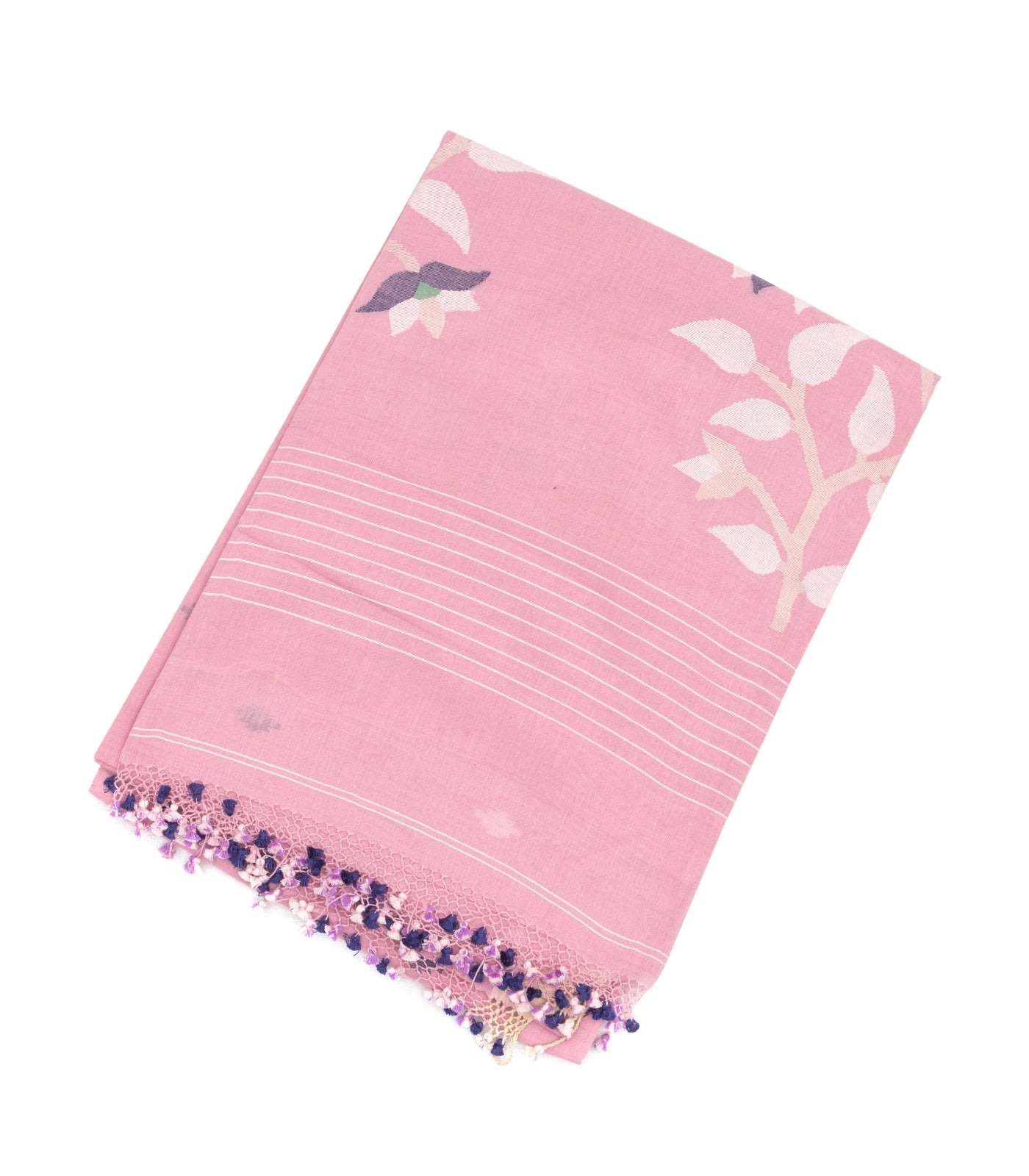 RmKV Baby Pink Handloom Bengal Cotton Saree With Buttas