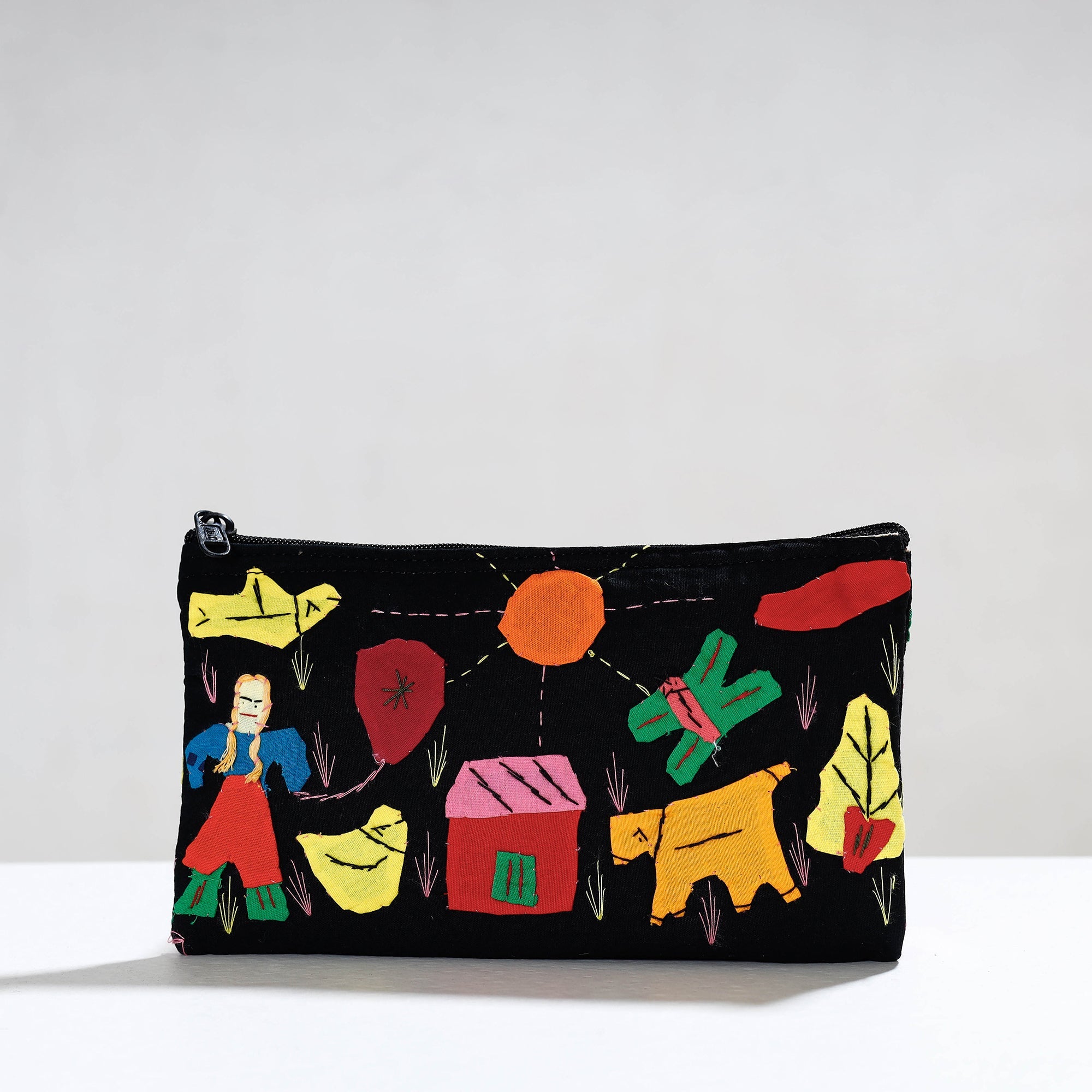 ASHOKA ASSEMBLE - CELEBRATING CRAFTS OF ODISHA Black - Pipli Applique Work Cotton Cosmetic Pouch