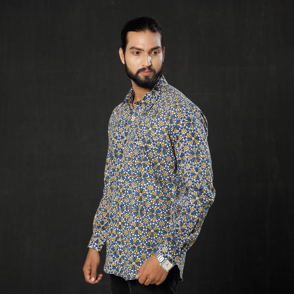ITOKRI CASUALS Blue - Geometric Flowers Ajrakh Block Printed Cotton Men Full Sleeve Shirt - view 2