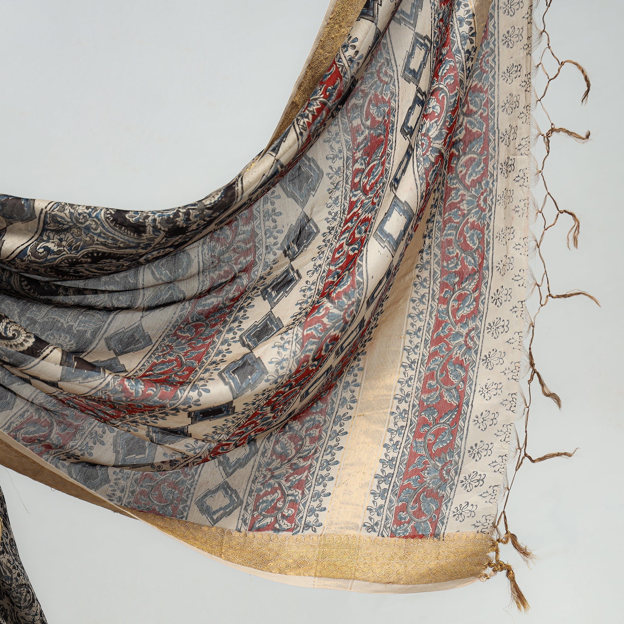 VENKATA BHANU KALAMKARI PEDANA Black - Original Pedana Kalamkari Block Print Silk Saree - view 4