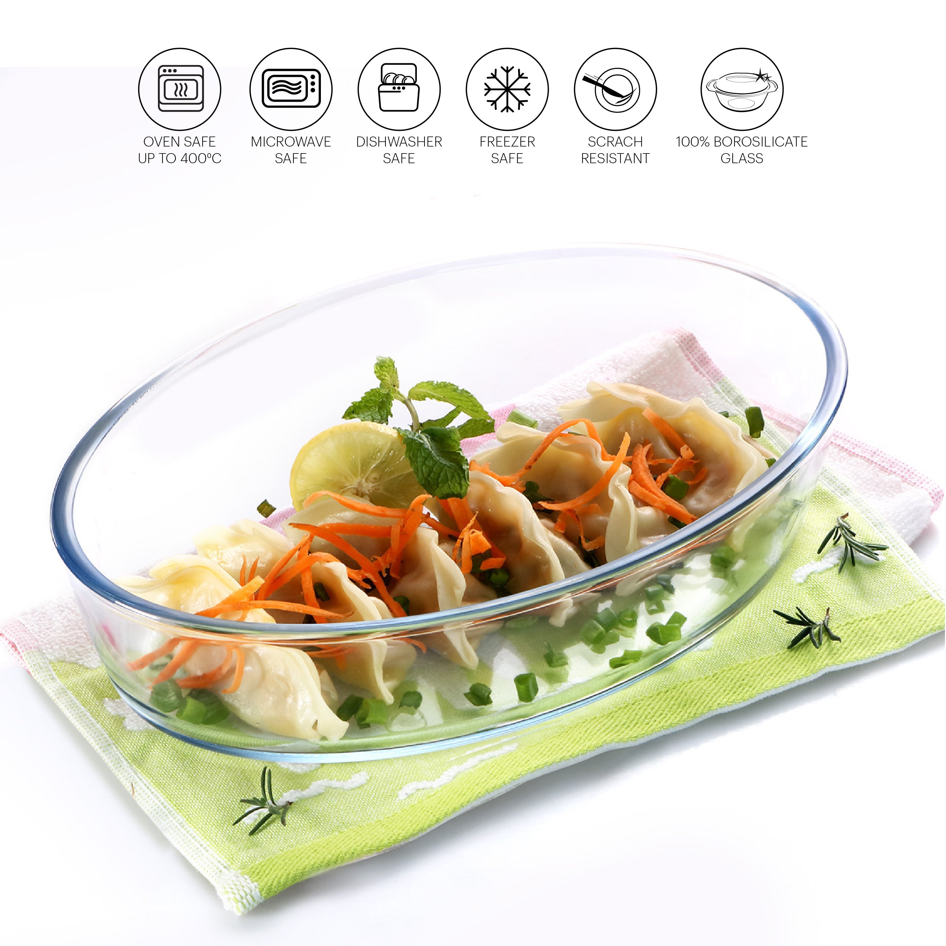 Cello Cosmo Oval Glass Baking Dish, 1600ml – Clear - view 3