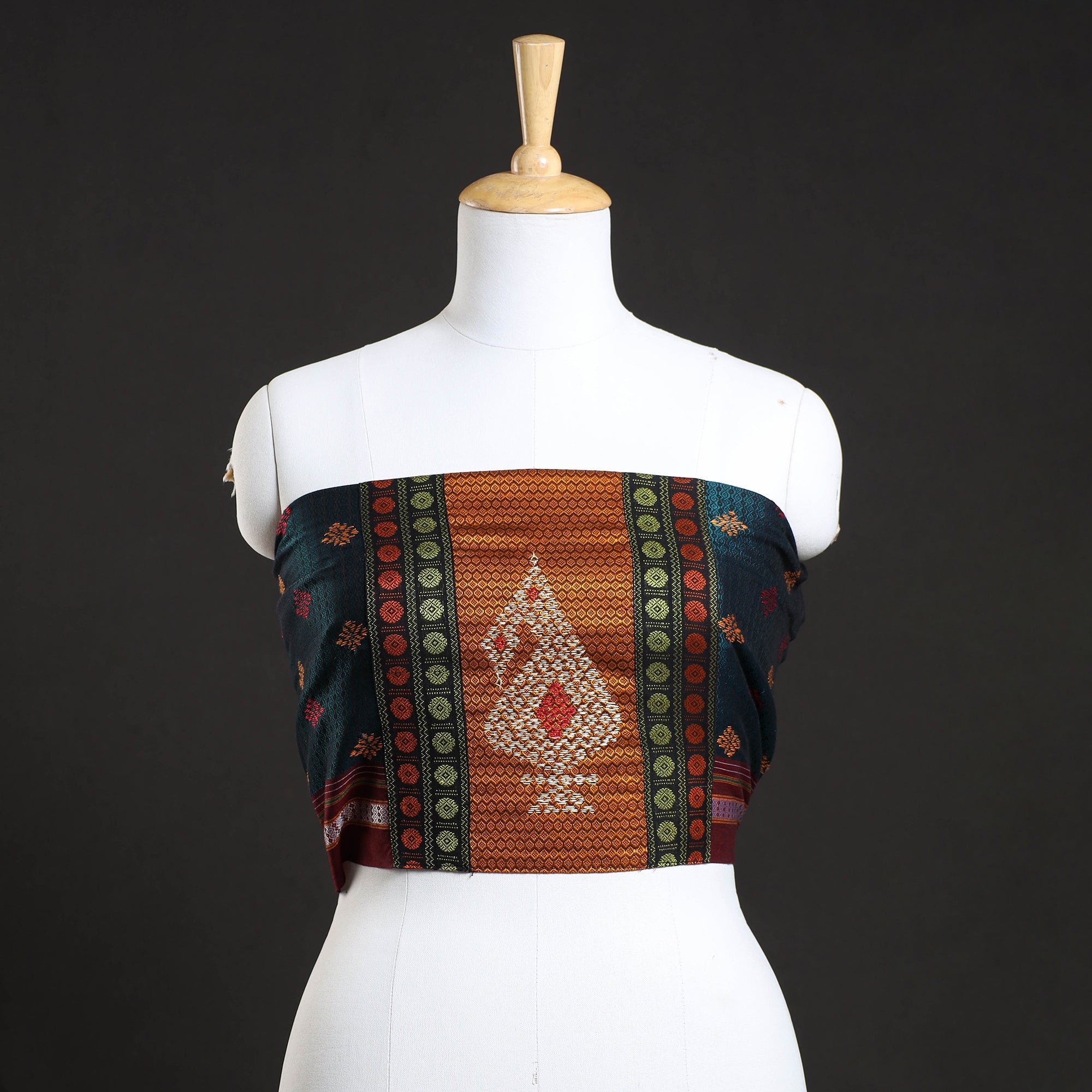 ITOKRI CRAFTS INITIATIVE Green - Kasuti Embroidery Unstitched Khun Silk Cotton Blouse Piece