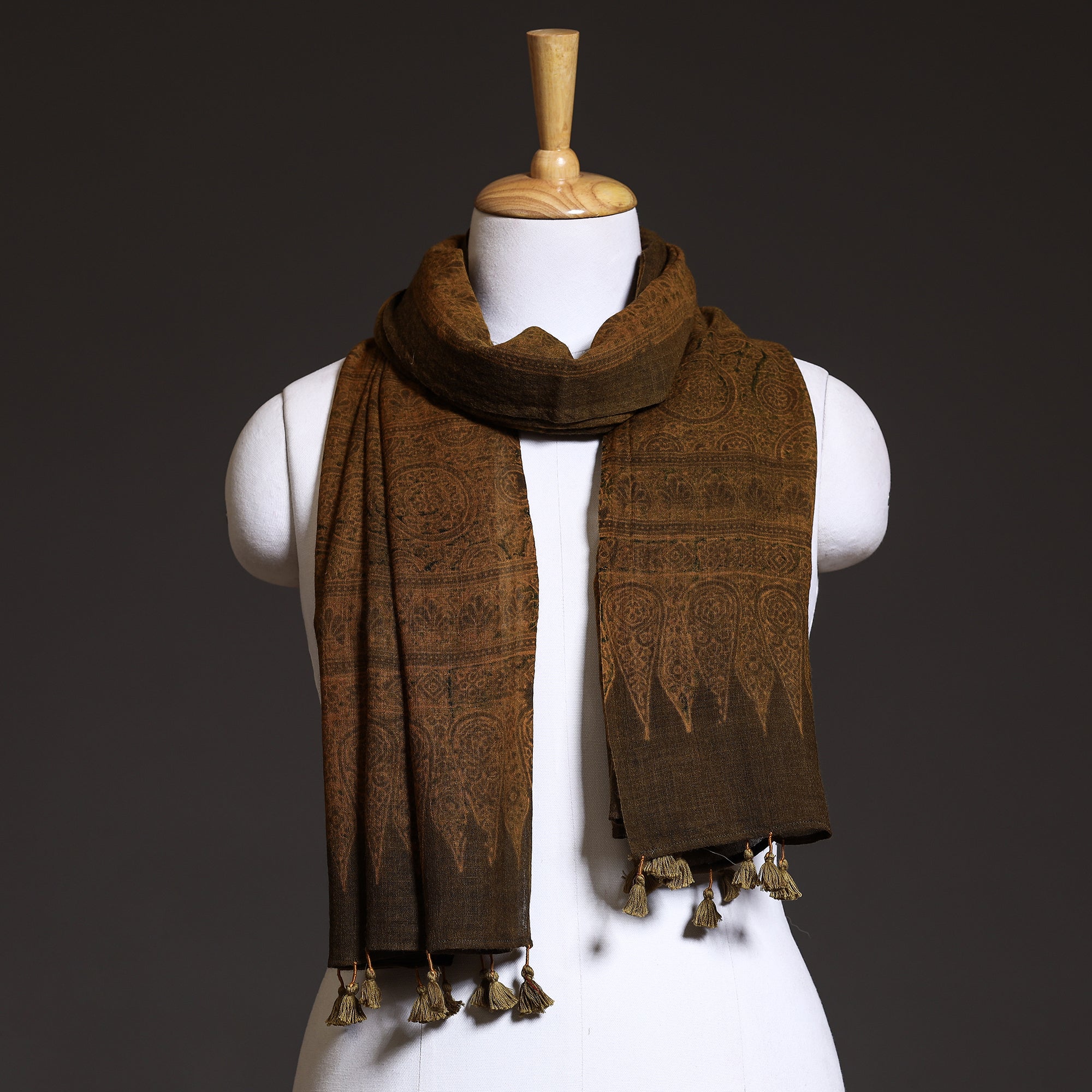 AJRAKH BY SUFIYAN ISMAIL KHATRI Brown - Ajrakh Block Printed Pure Woolen Stole