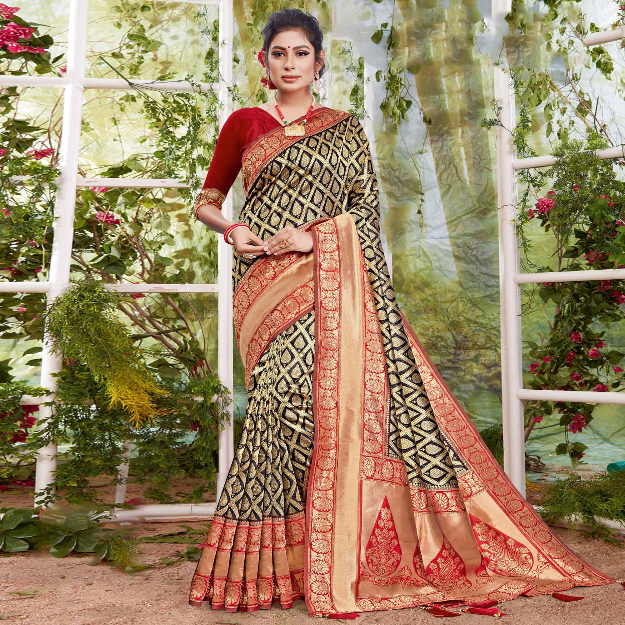 Peachmode Lovely Black Coloured Partywear Printed Silk Saree