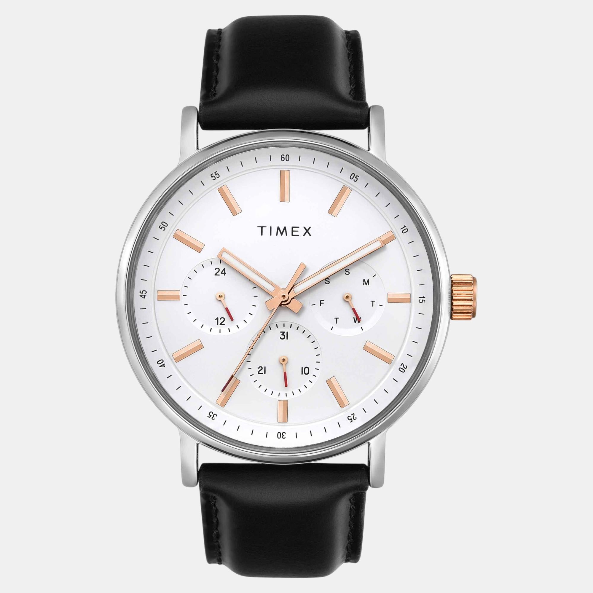 Timex Fashion Men Quartz White Dial Multi-Function Leather Watch TWEG20021