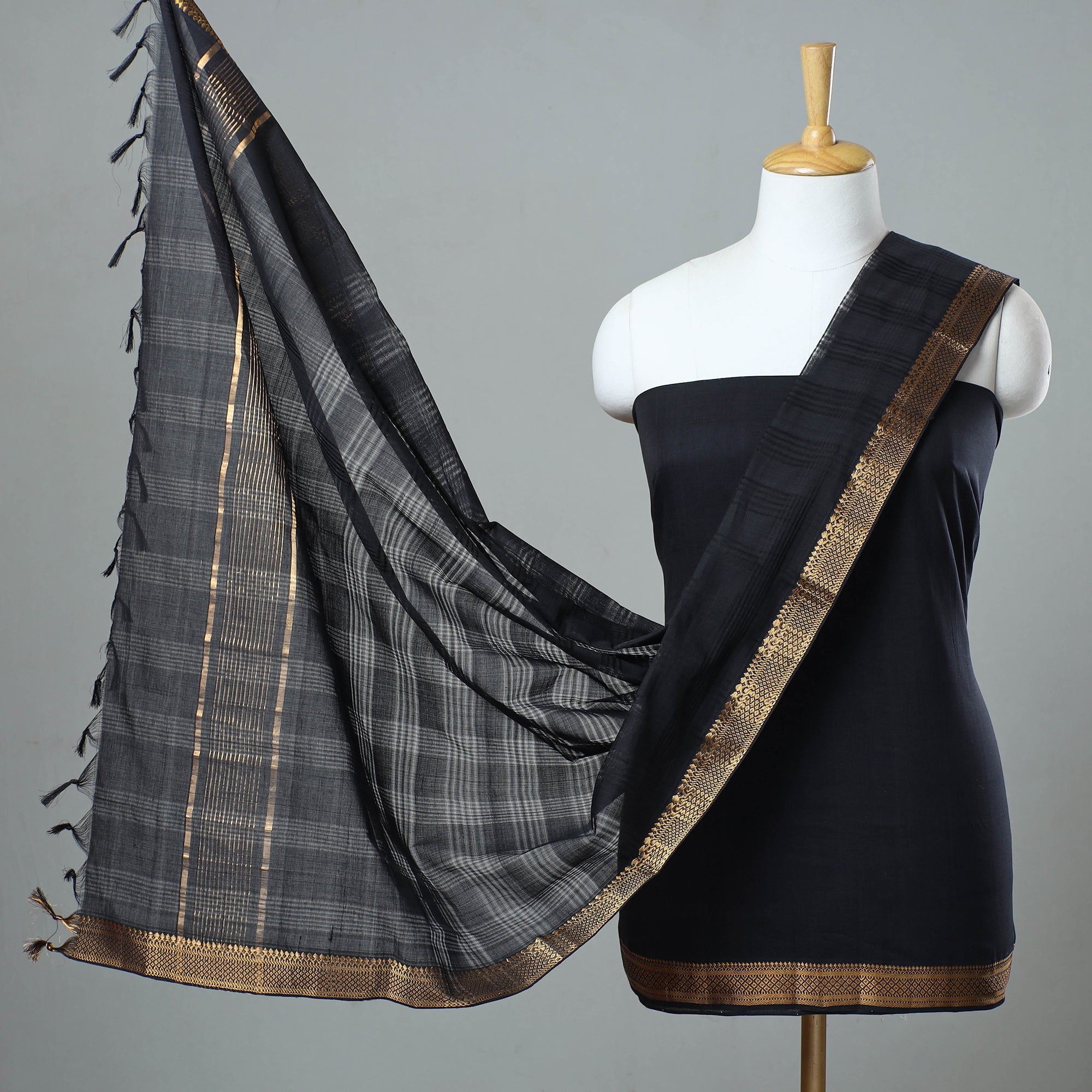 SOUTH KARGHA Black - 3pc Handloom Cotton Mangalagiri Dress Material 29