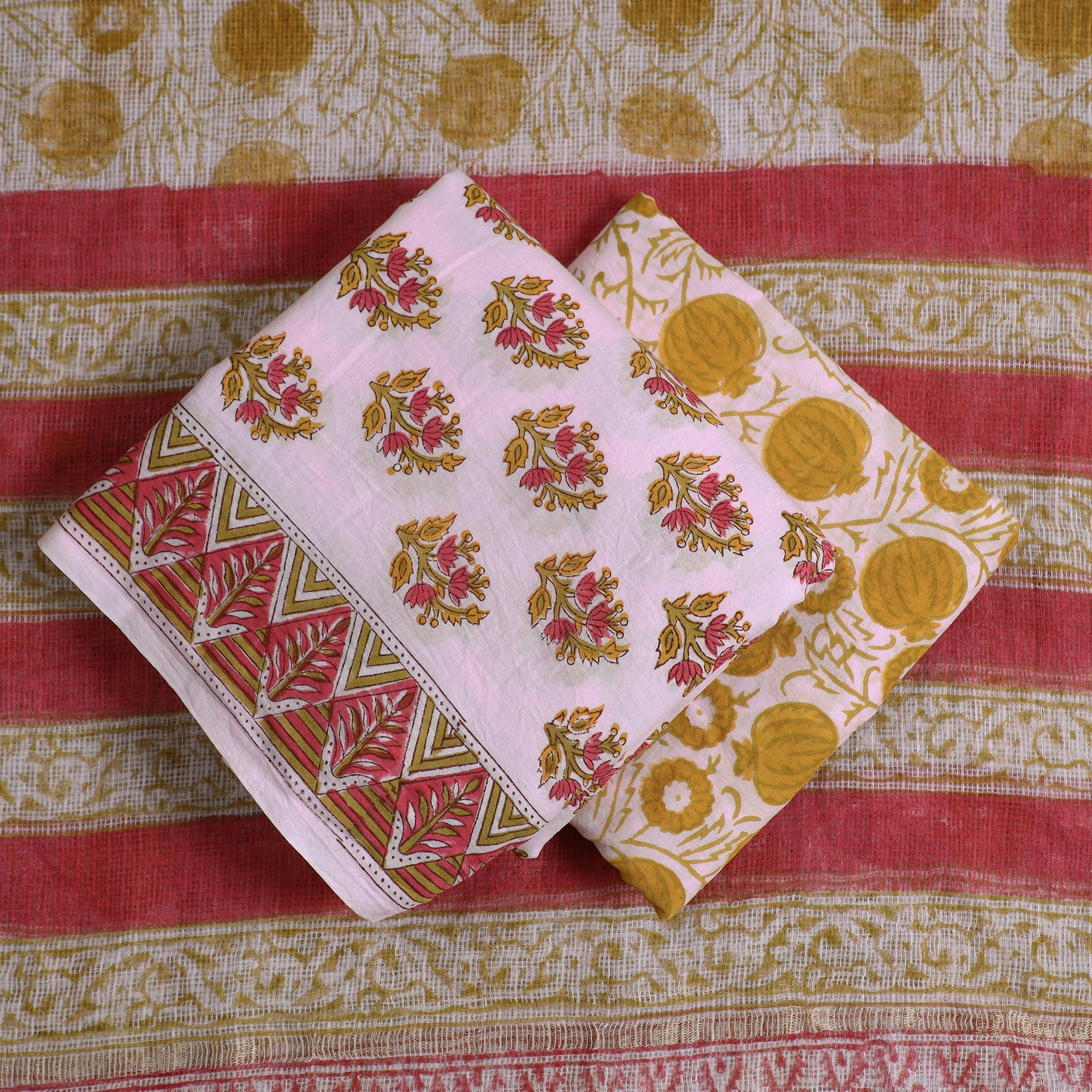 KUSUMLATA 3pc Sanganeri Block Printed Cotton Suit Material with Kota Doria Dupatta 10 - view 2