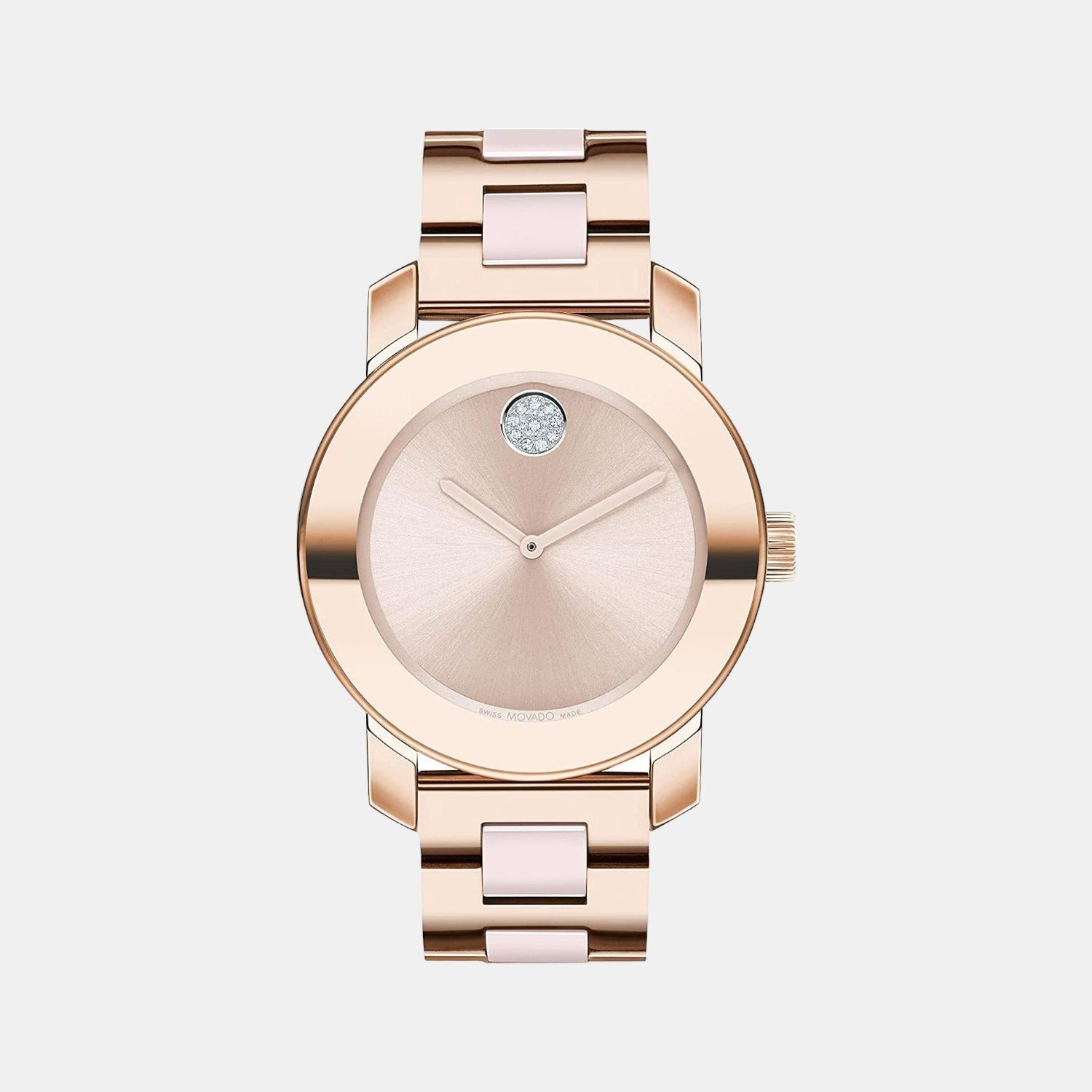Movado Bold Ceramic Women Quartz Rose Gold Dial Analog Stainless Steel Watch 3600799