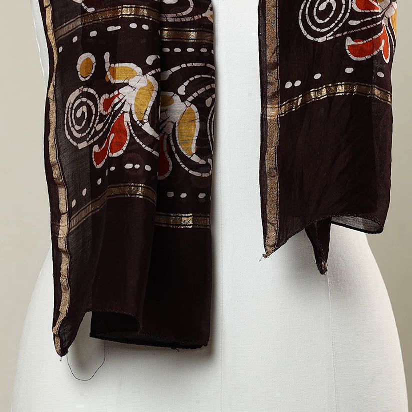 KACHCHH JI CHHAAP Brown - Handloom Chanderi Silk Hand Batik Print Stole 06 - view 3