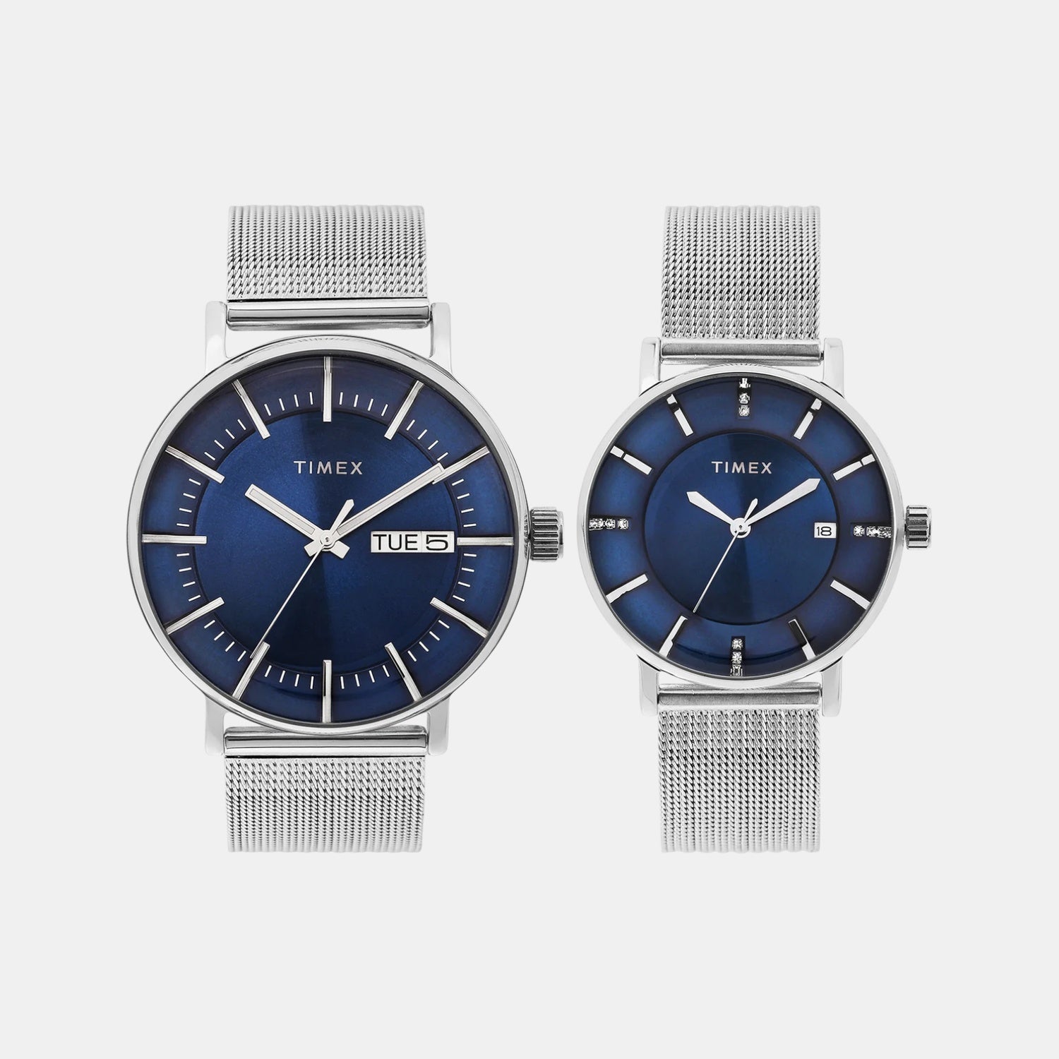 Timex Fashion Couple Quartz Blue Dial Analog Stainless Steel Watch TW00PR323