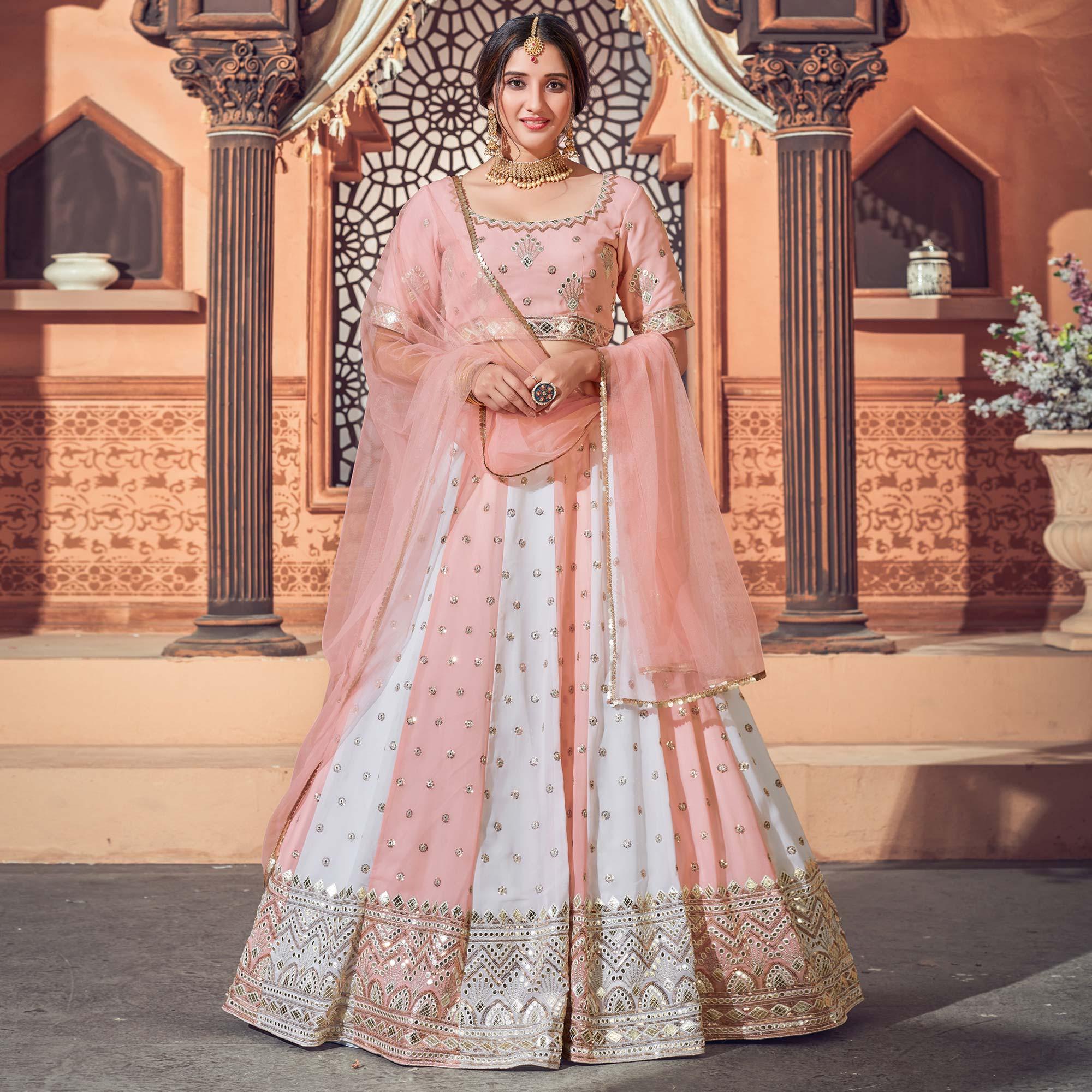 Peachmode Multicolor Festive Wear Thread with Sequins Embroidered Georgette Lehenga Choli
